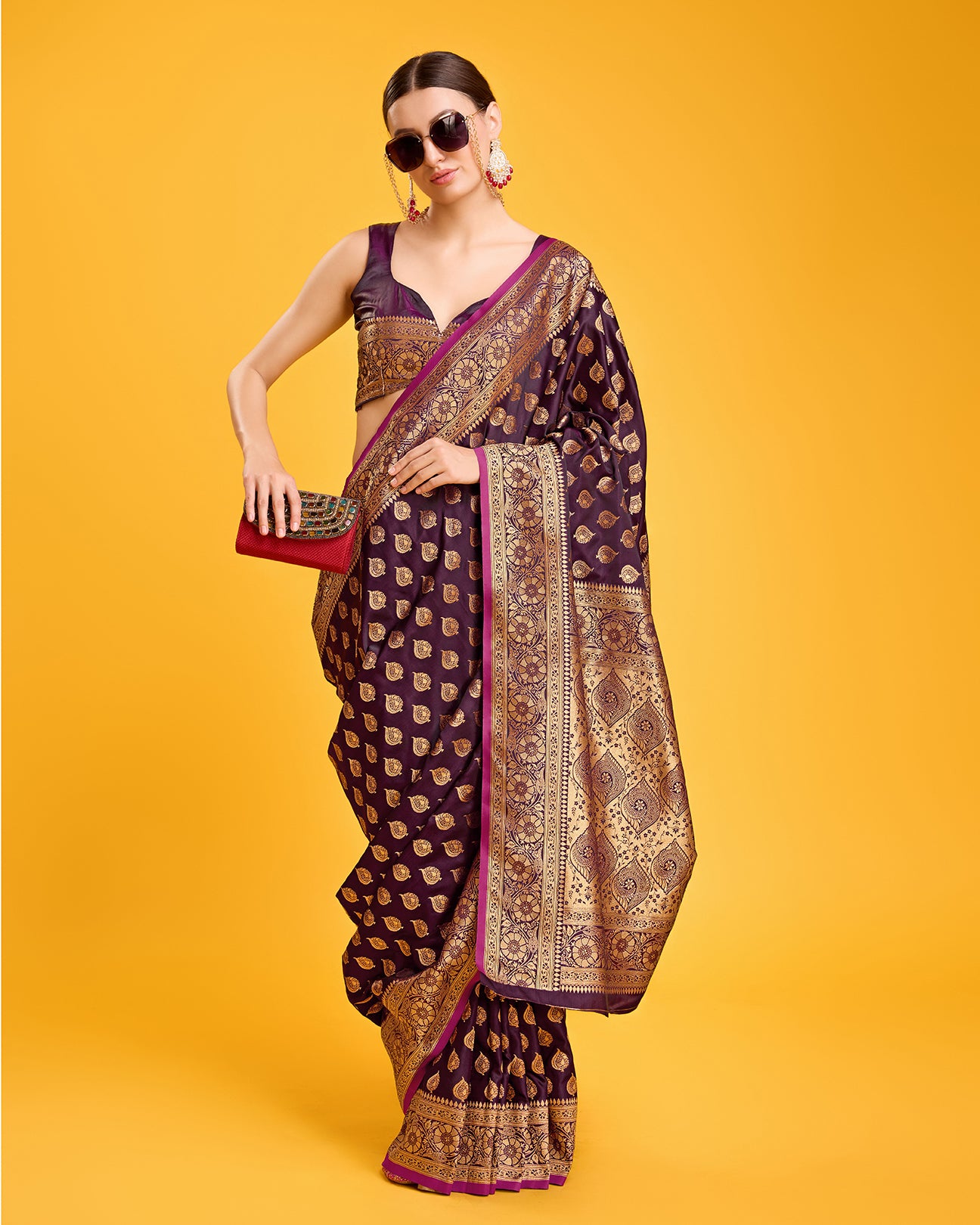 Wine Banarasi Silk Zari Weaving Traditional saree - Monjolika Fashion Wine Banarasi Silk Zari Weaving Traditional saree - Monjolika Fashion