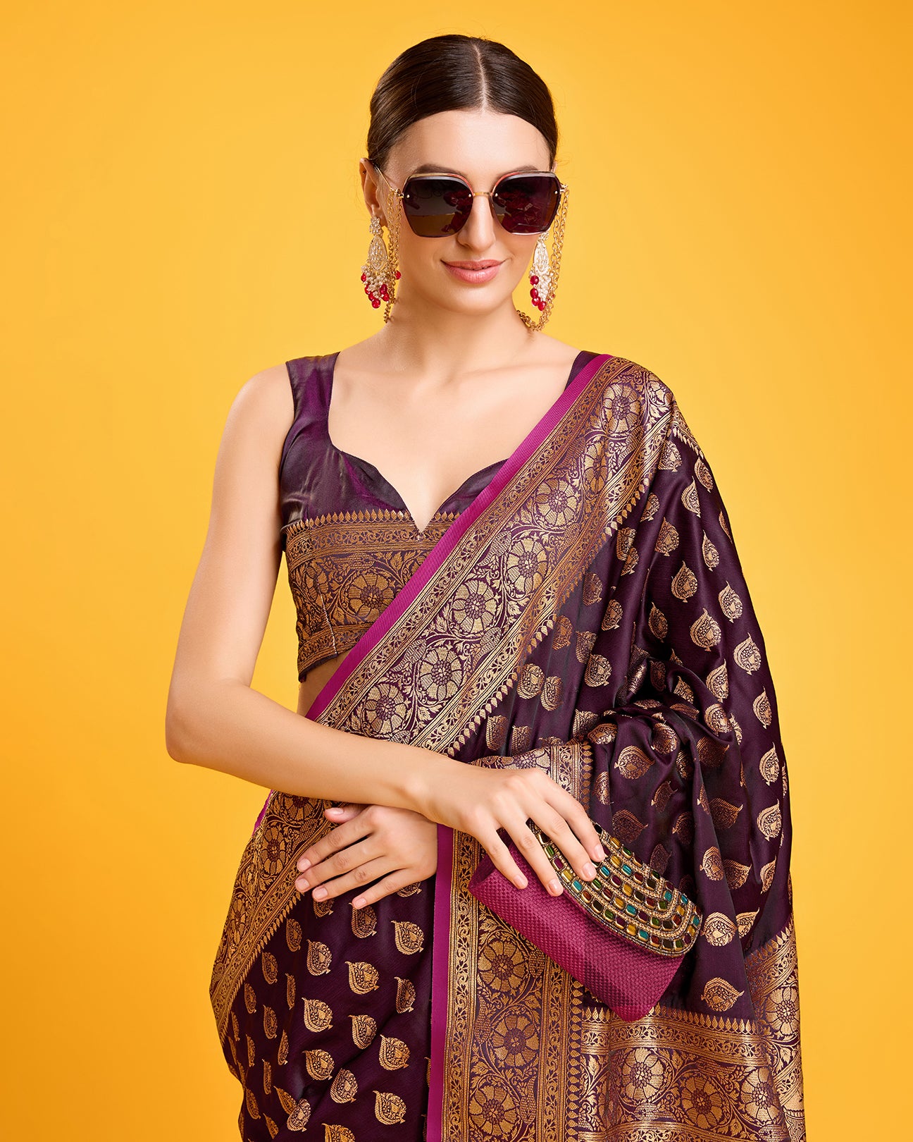 Wine Banarasi Silk Zari Weaving Traditional saree - Monjolika Fashion Wine Banarasi Silk Zari Weaving Traditional saree - Monjolika Fashion