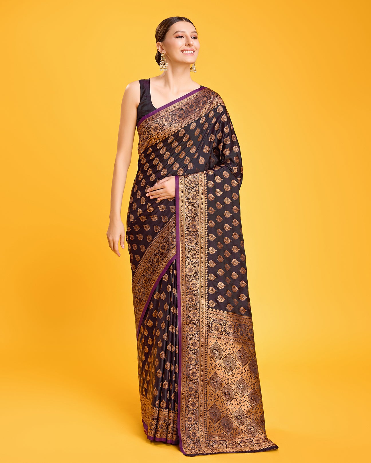 Dark Purple Banarasi Silk Zari Weaving Traditional Saree - Monjolika Fashion Dark Purple Banarasi Silk Zari Weaving Traditional Saree - Monjolika Fashion