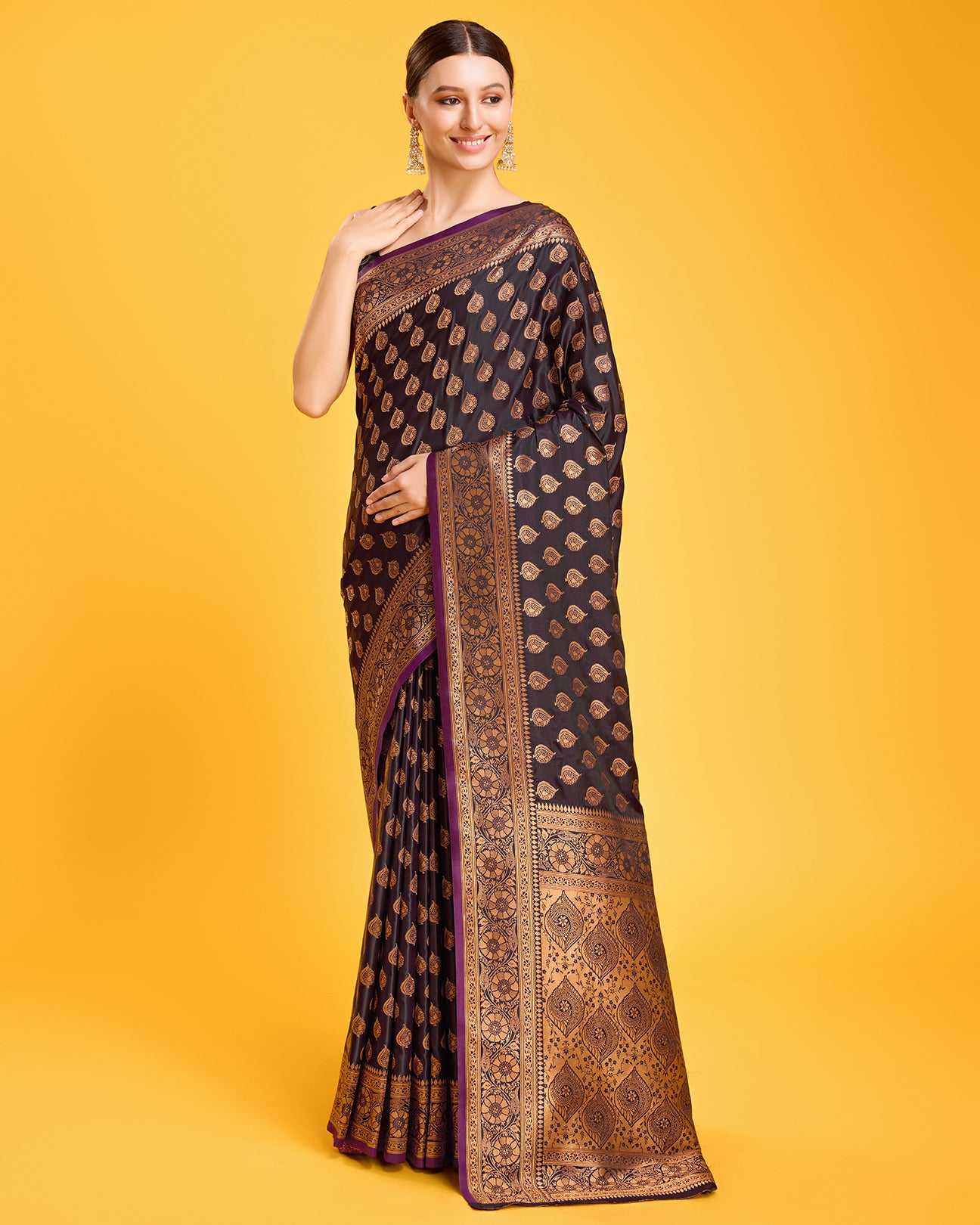 Dark Purple Banarasi Silk Zari Weaving Traditional Saree - Monjolika Fashion Dark Purple Banarasi Silk Zari Weaving Traditional Saree - Monjolika Fashion