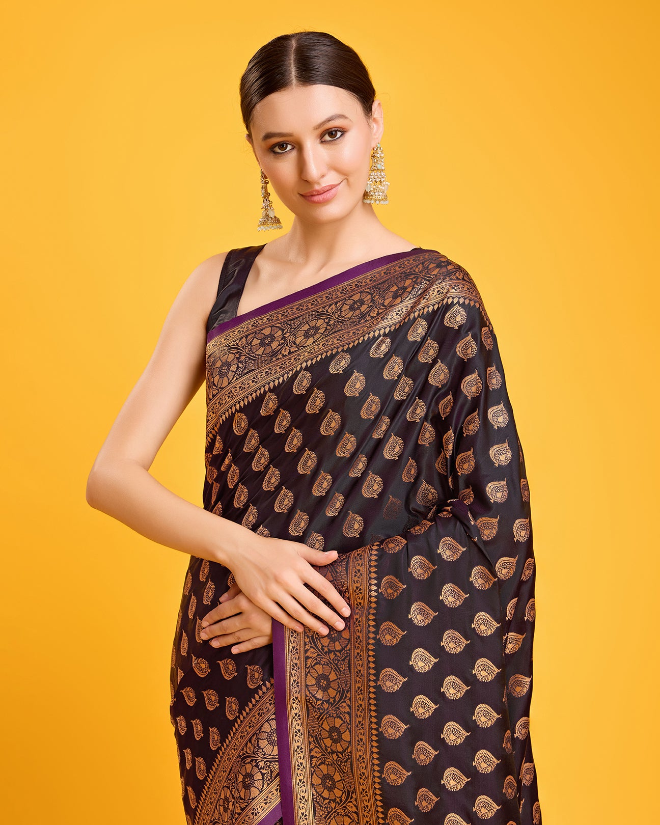 Dark Purple Banarasi Silk Zari Weaving Traditional Saree - Monjolika Fashion Dark Purple Banarasi Silk Zari Weaving Traditional Saree - Monjolika Fashion