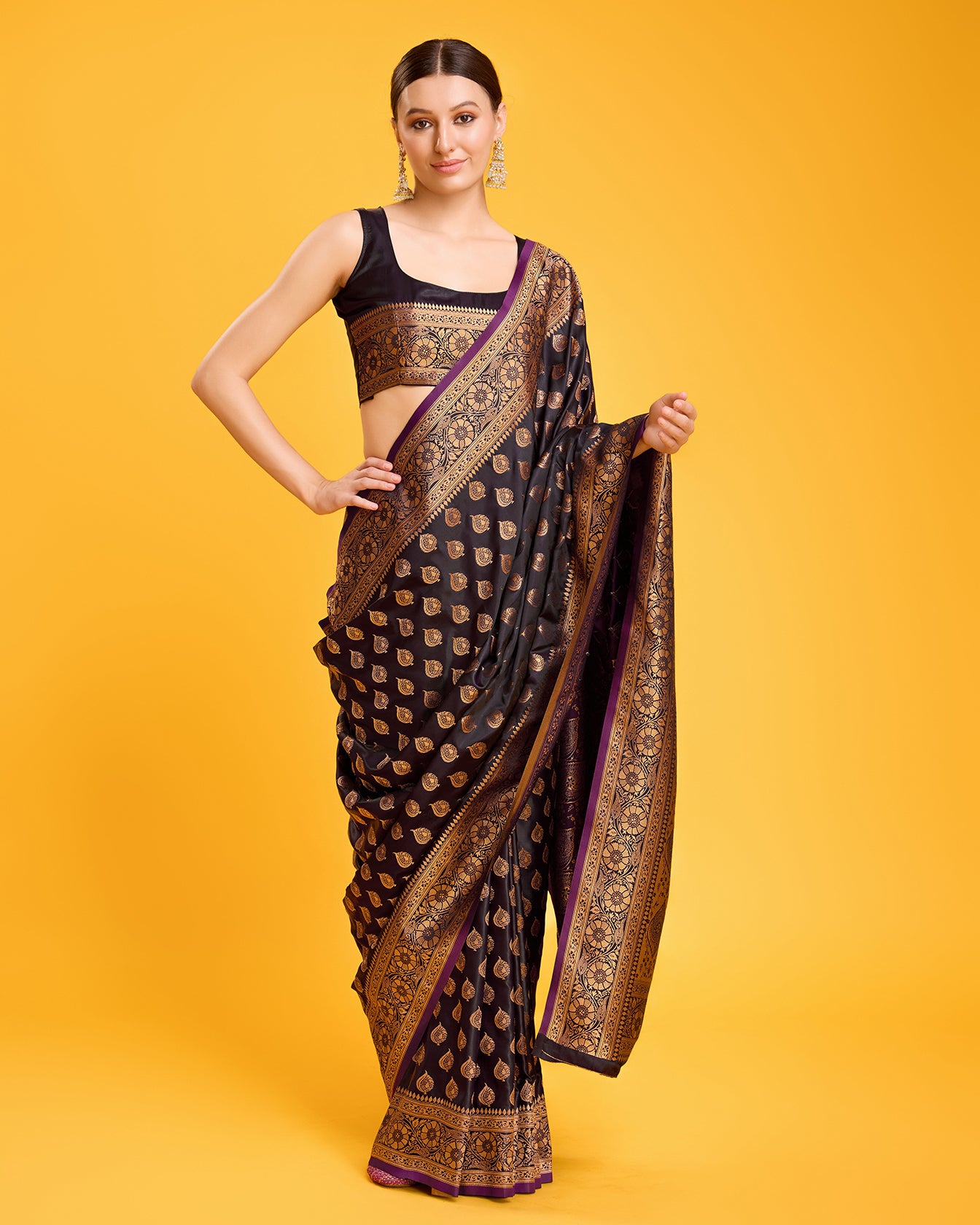 Dark Purple Banarasi Silk Zari Weaving Traditional Saree - Monjolika Fashion Dark Purple Banarasi Silk Zari Weaving Traditional Saree - Monjolika Fashion