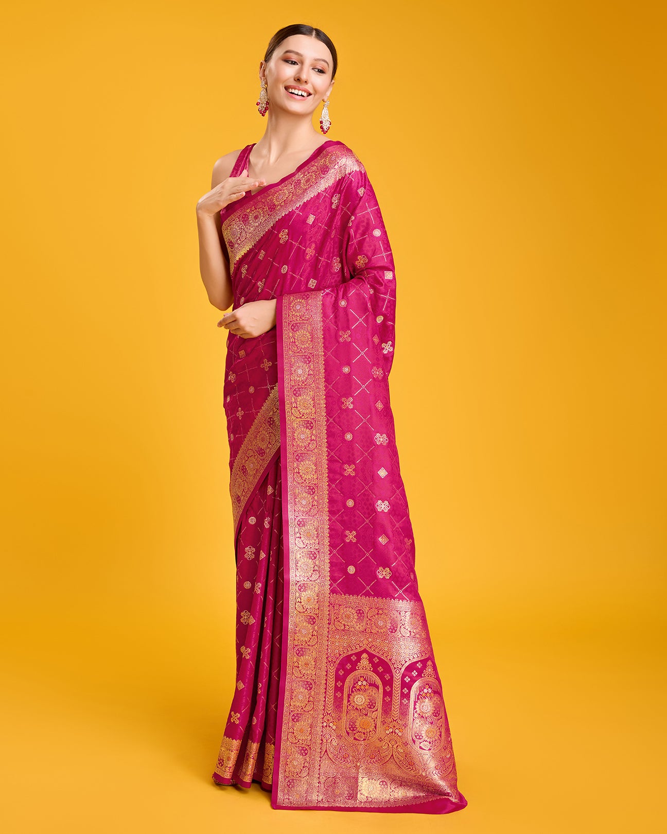 Magenta Banarasi Satin Silk Woven Stunning Saree - Monjolika Fashion Magenta Banarasi Satin Silk Woven Stunning Saree - Monjolika Fashion