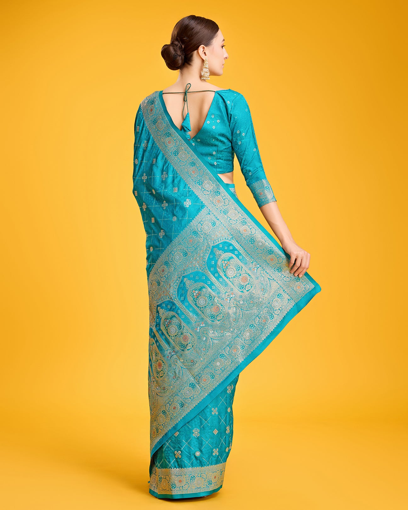 Turquoise Banarasi Satin Silk Stunning Saree - Monjolika Fashion Turquoise Banarasi Satin Silk Stunning Saree - Monjolika Fashion