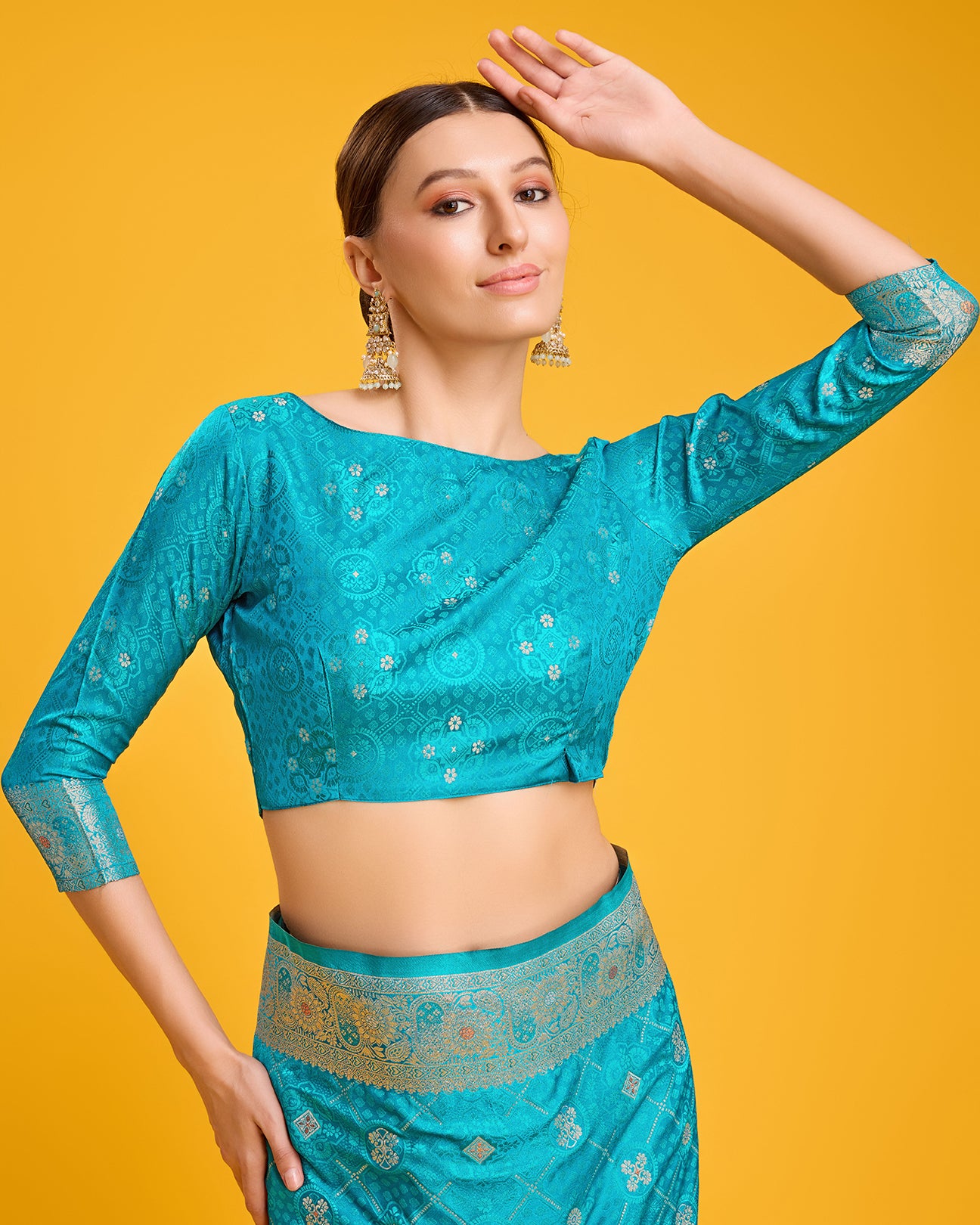 Turquoise Banarasi Satin Silk Stunning Saree - Monjolika Fashion Turquoise Banarasi Satin Silk Stunning Saree - Monjolika Fashion