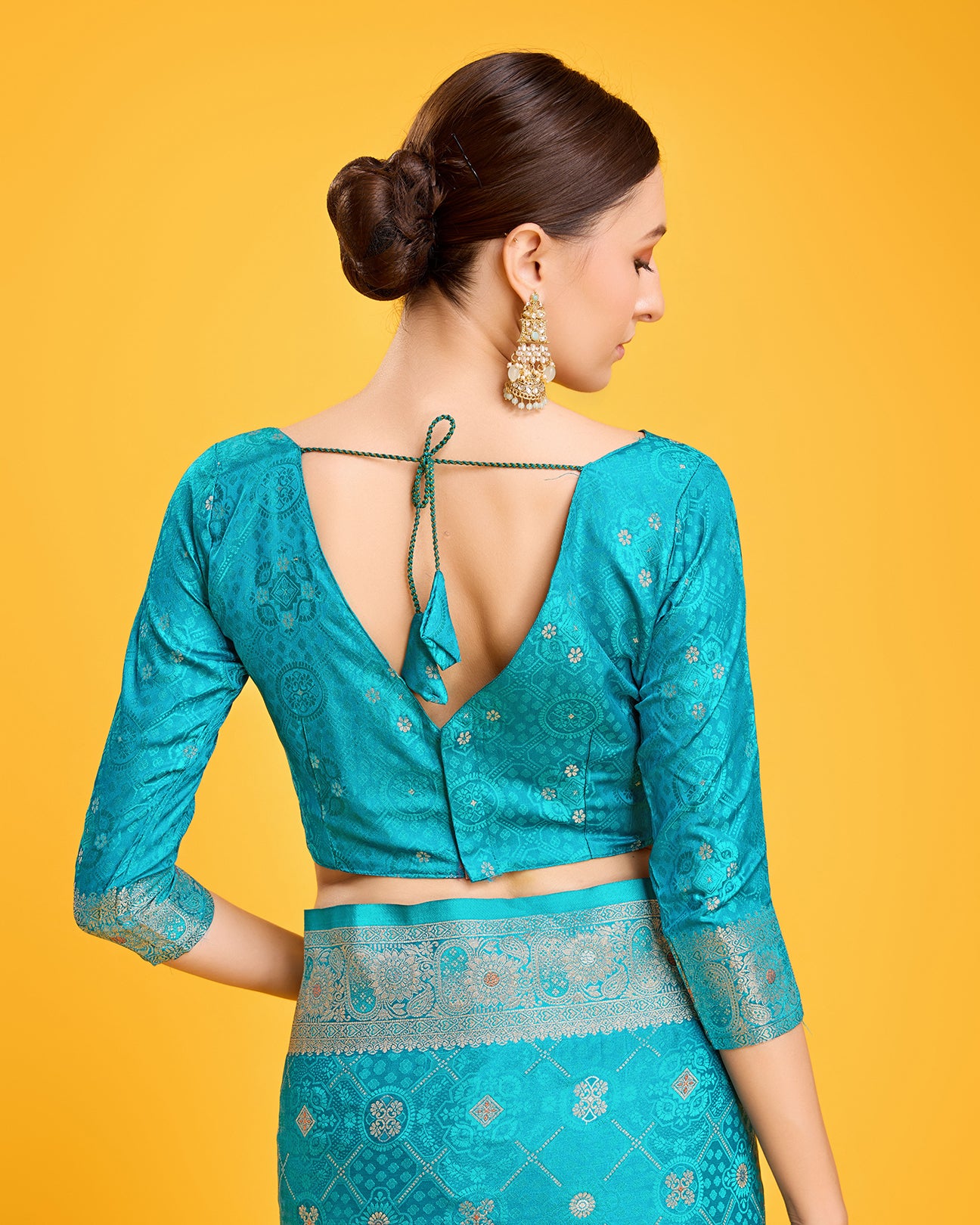 Turquoise Banarasi Satin Silk Stunning Saree - Monjolika Fashion Turquoise Banarasi Satin Silk Stunning Saree - Monjolika Fashion