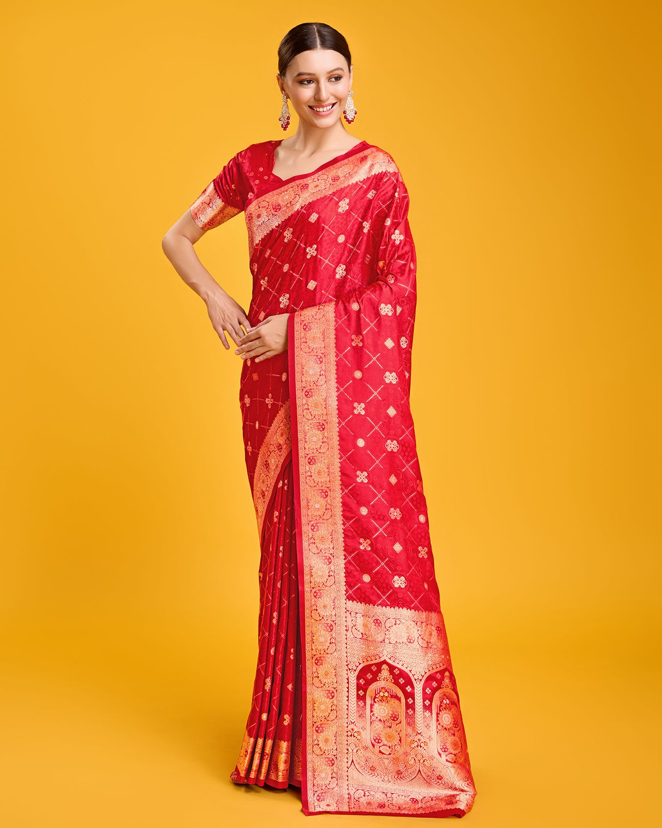 Rani Pink Banarasi Satin Silk Zari Woven Work Saree - Monjolika Fashion Rani Pink Banarasi Satin Silk Zari Woven Work Saree - Monjolika Fashion