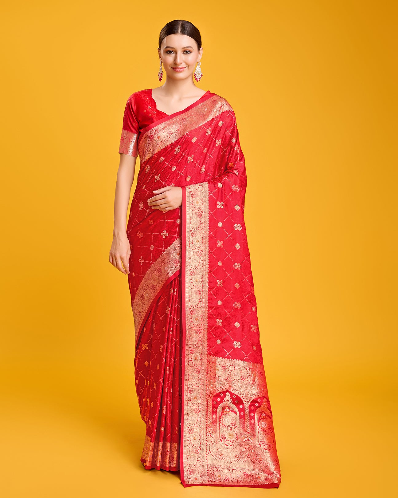 Rani Pink Banarasi Satin Silk Zari Woven Work Saree - Monjolika Fashion Rani Pink Banarasi Satin Silk Zari Woven Work Saree - Monjolika Fashion