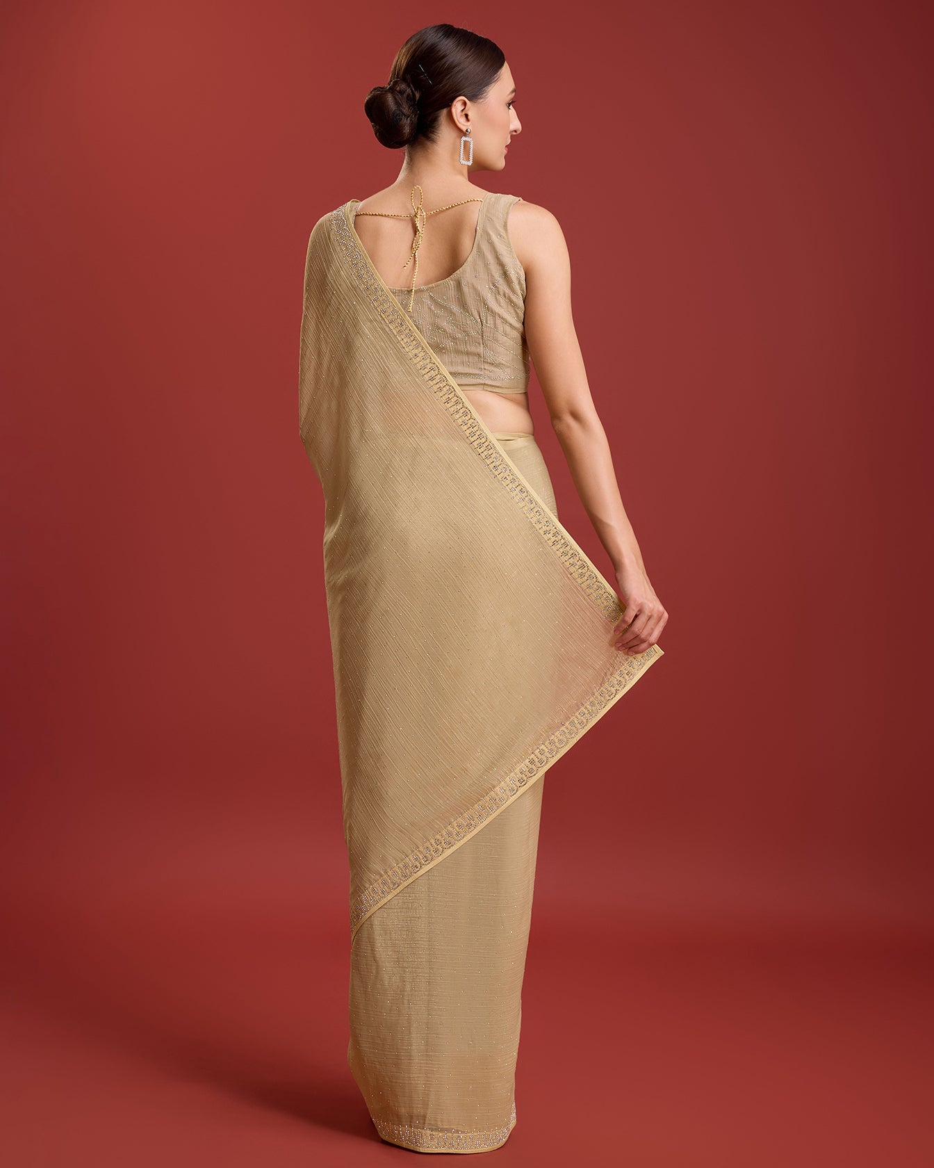 Chikoo Crush Organza Swarovski Festival Saree - Monjolika Fashion Chikoo Crush Organza Swarovski Festival Saree - Monjolika Fashion