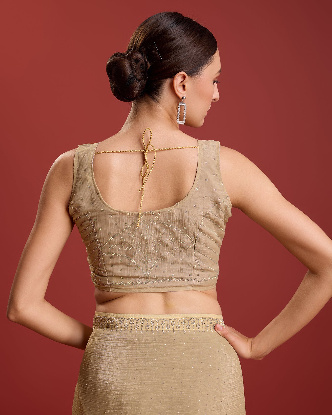 Chikoo Crush Organza Swarovski Festival Saree - Monjolika Fashion Chikoo Crush Organza Swarovski Festival Saree - Monjolika Fashion