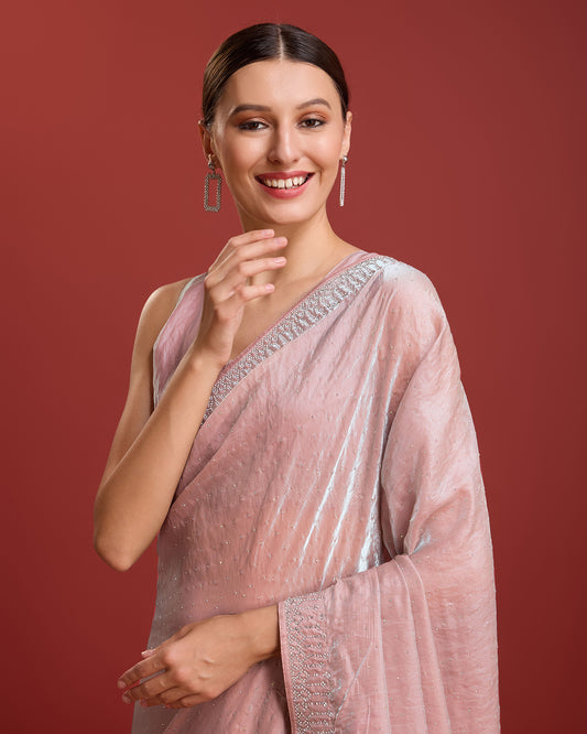 Coral Organza silk Swarovski Partywear Saree - Monjolika Fashion