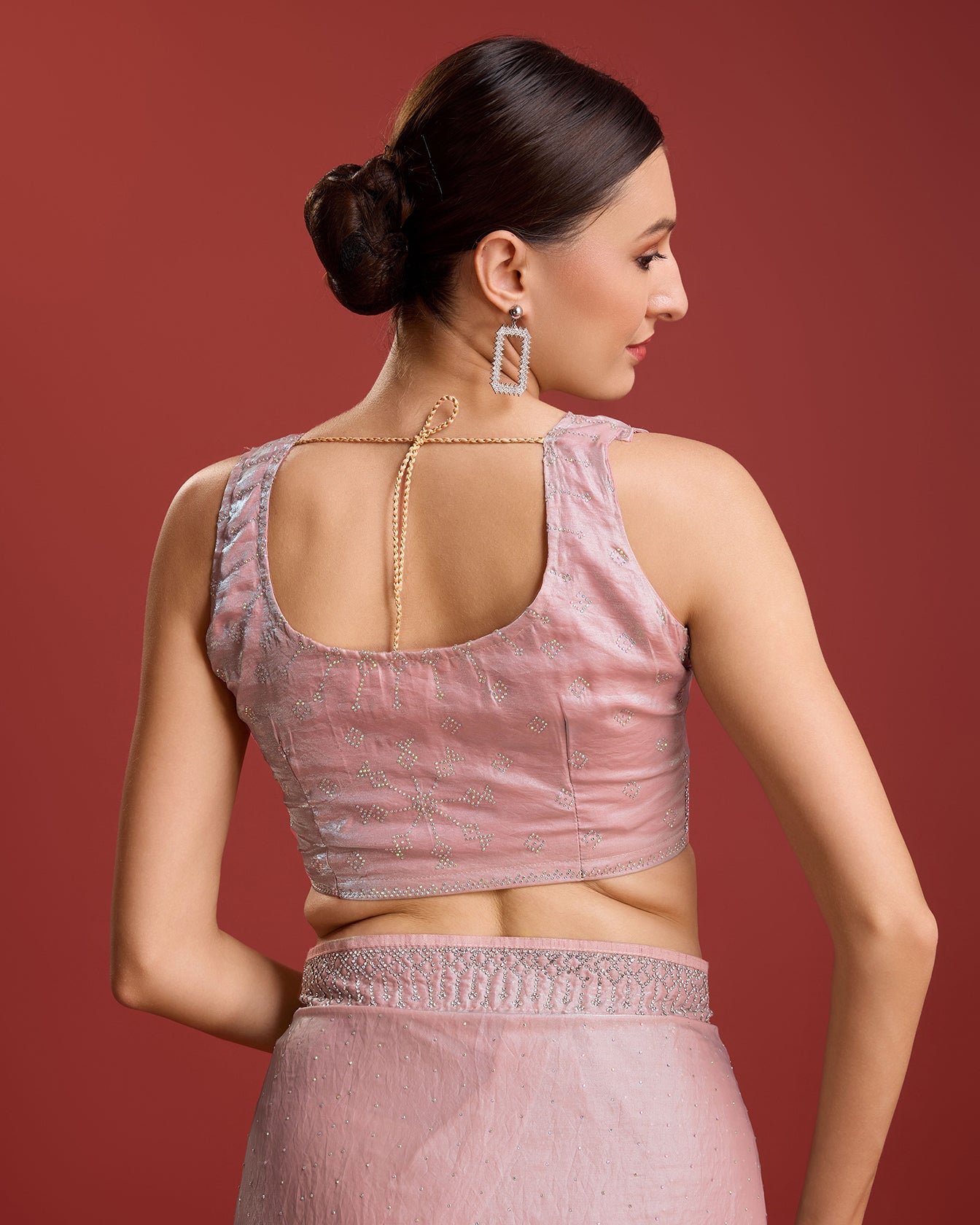 Coral Organza silk Swarovski Partywear Saree - Monjolika Fashion Coral Organza silk Swarovski Partywear Saree - Monjolika Fashion