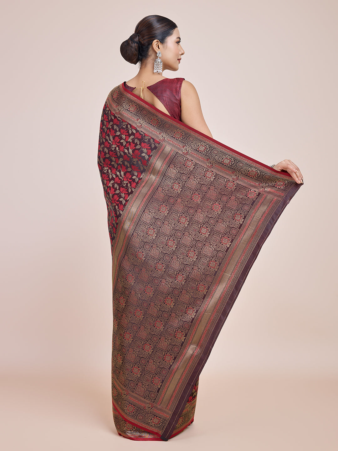 Maroon Banarasi Satin Silk Woven Traditional Saree - Monjolika Fashion Maroon Banarasi Satin Silk Woven Traditional Saree - Monjolika Fashion