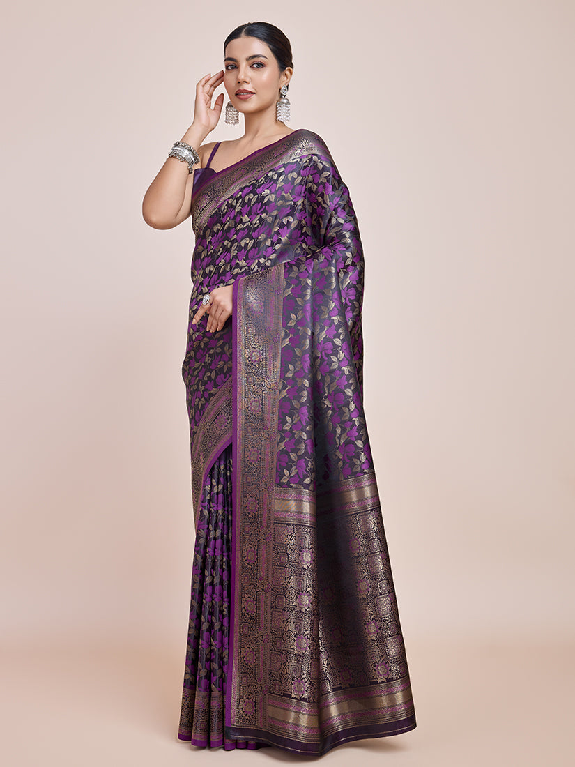 Maroon Banarasi Satin Silk Woven Traditional Saree - Monjolika Fashion Maroon Banarasi Satin Silk Woven Traditional Saree - Monjolika Fashion