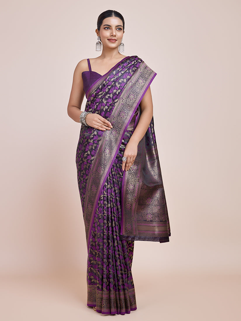 Maroon Banarasi Satin Silk Woven Traditional Saree - Monjolika Fashion Maroon Banarasi Satin Silk Woven Traditional Saree - Monjolika Fashion