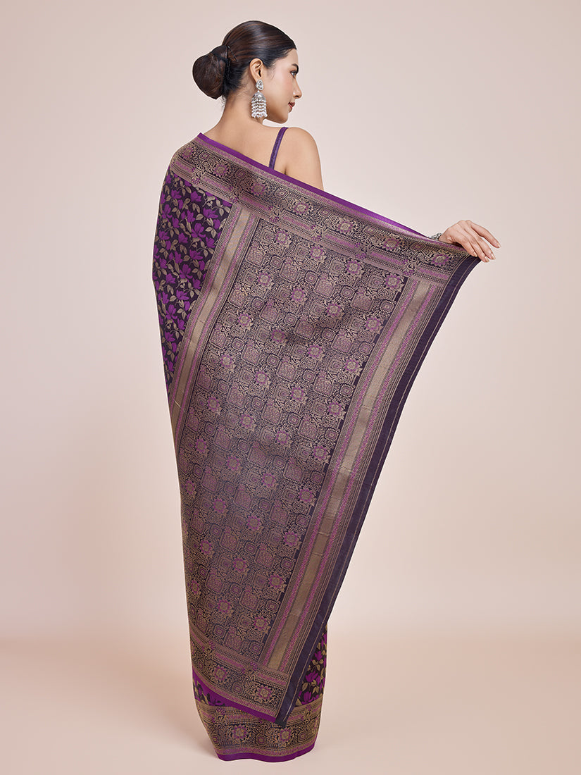 Maroon Banarasi Satin Silk Woven Traditional Saree - Monjolika Fashion Maroon Banarasi Satin Silk Woven Traditional Saree - Monjolika Fashion