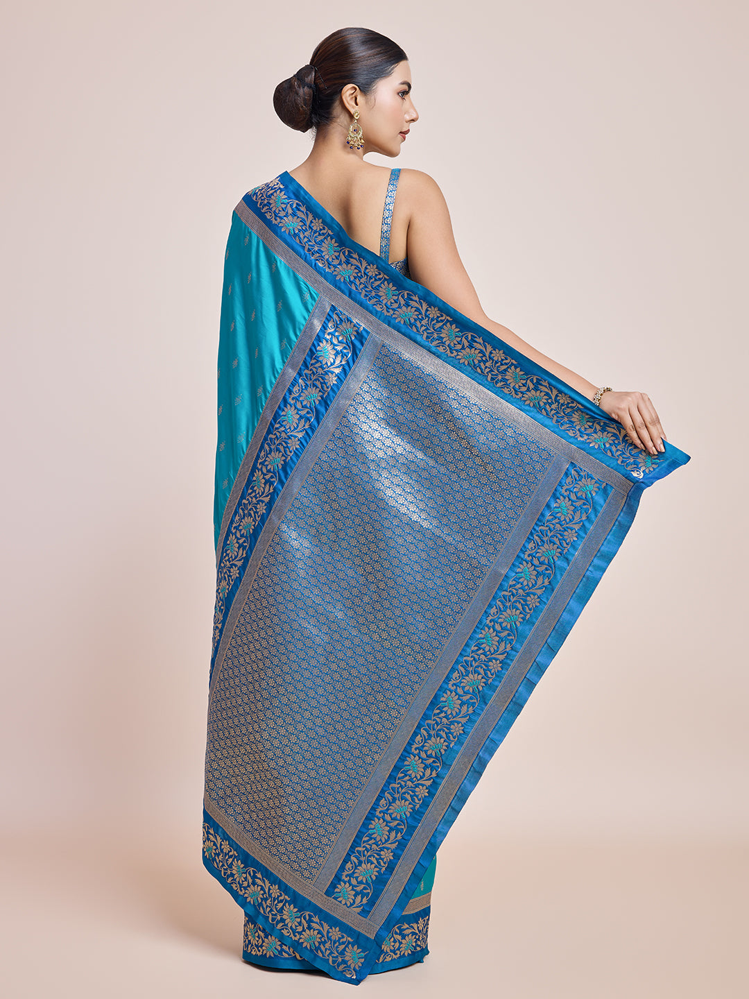 Cyan Banarasi Satin Silk Woven Classic Saree - Monjolika Fashion Cyan Banarasi Satin Silk Woven Classic Saree - Monjolika Fashion