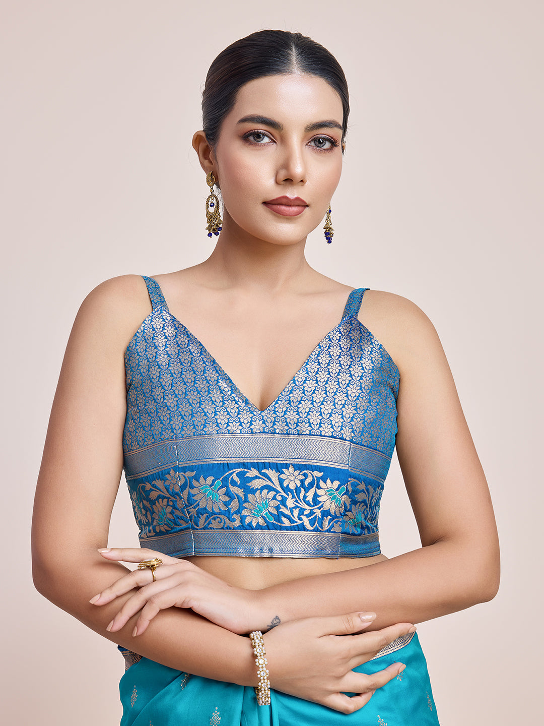 Cyan Banarasi Satin Silk Woven Classic Saree - Monjolika Fashion Cyan Banarasi Satin Silk Woven Classic Saree - Monjolika Fashion