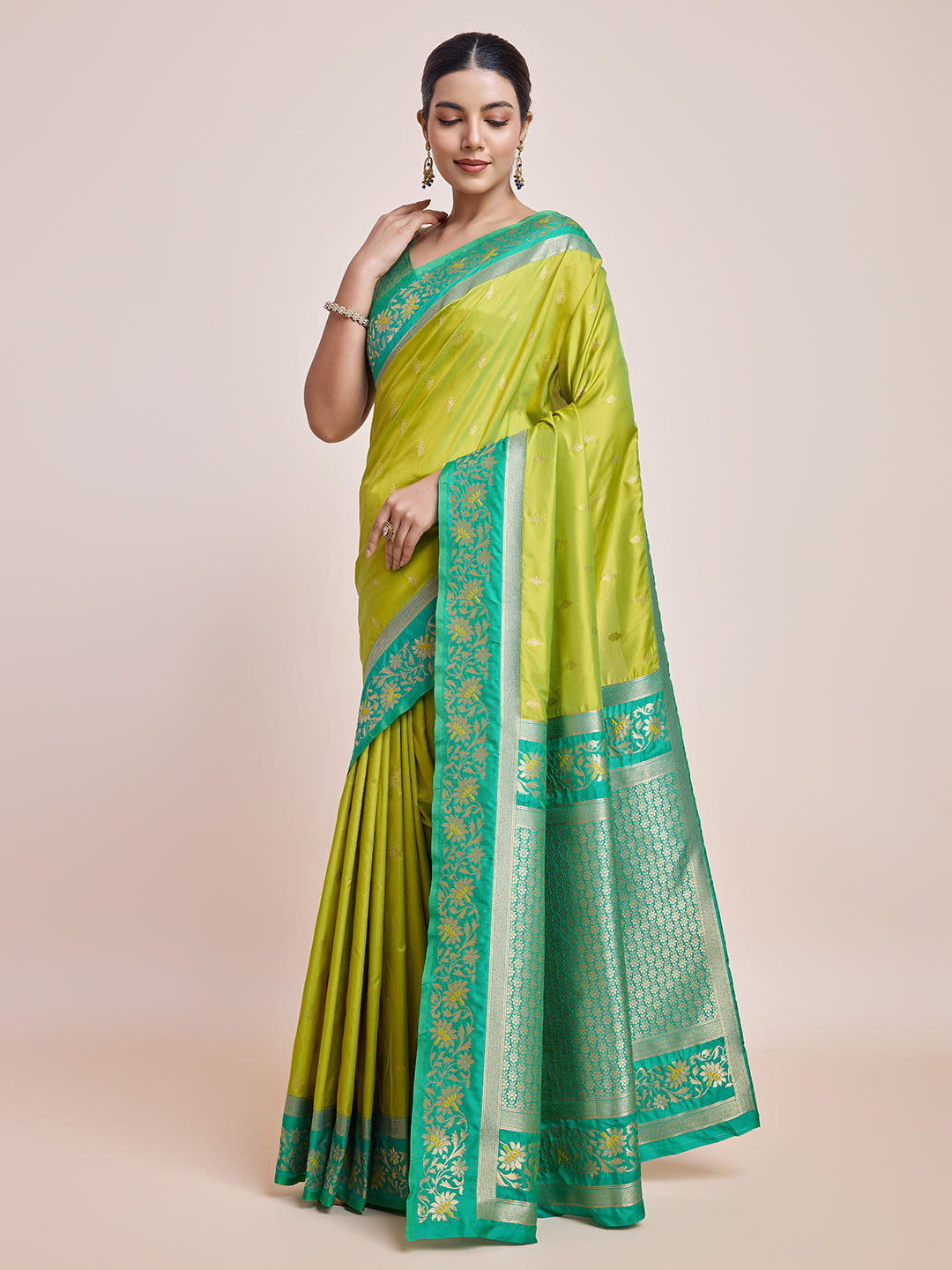 Cyan Banarasi Satin Silk Woven Classic Saree - Monjolika Fashion Cyan Banarasi Satin Silk Woven Classic Saree - Monjolika Fashion