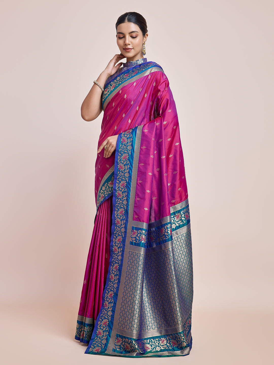 Cyan Banarasi Satin Silk Woven Classic Saree - Monjolika Fashion Cyan Banarasi Satin Silk Woven Classic Saree - Monjolika Fashion