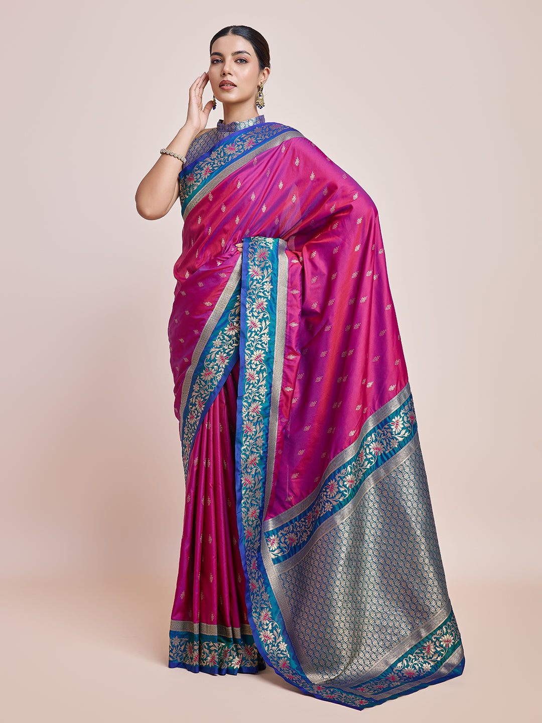 Cyan Banarasi Satin Silk Woven Classic Saree - Monjolika Fashion Cyan Banarasi Satin Silk Woven Classic Saree - Monjolika Fashion