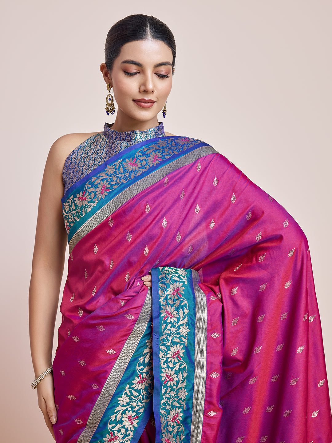 Cyan Banarasi Satin Silk Woven Classic Saree - Monjolika Fashion Cyan Banarasi Satin Silk Woven Classic Saree - Monjolika Fashion