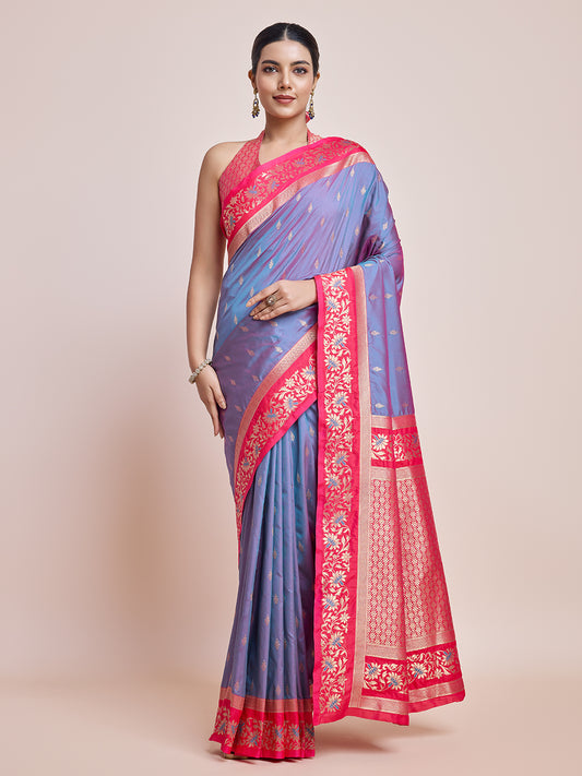 Cyan Banarasi Satin Silk Woven Classic Saree - Monjolika Fashion