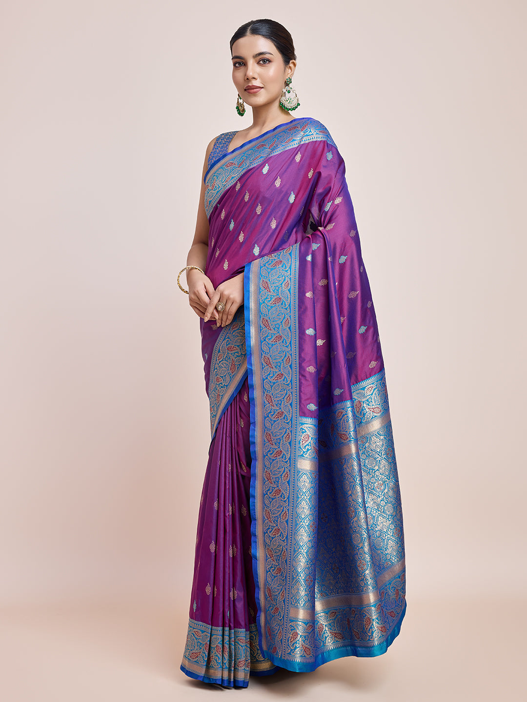 Purple Banarasi Satin Silk Rich Zari Work Traditional Saree - Monjolika Fashion Purple Banarasi Satin Silk Rich Zari Work Traditional Saree - Monjolika Fashion