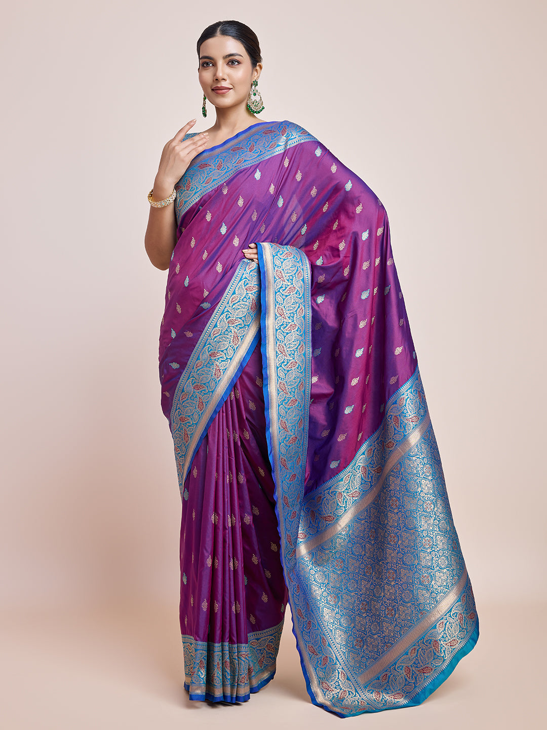 Purple Banarasi Satin Silk Rich Zari Work Traditional Saree - Monjolika Fashion Purple Banarasi Satin Silk Rich Zari Work Traditional Saree - Monjolika Fashion