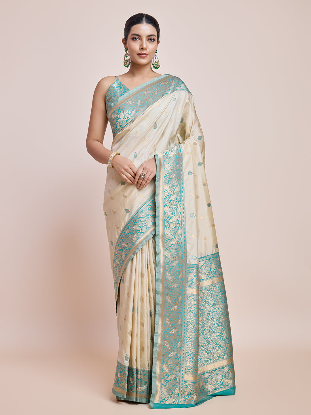 Cream Banarasi Satin Silk Woven Traditional Saree - Monjolika Fashion Cream Banarasi Satin Silk Woven Traditional Saree - Monjolika Fashion