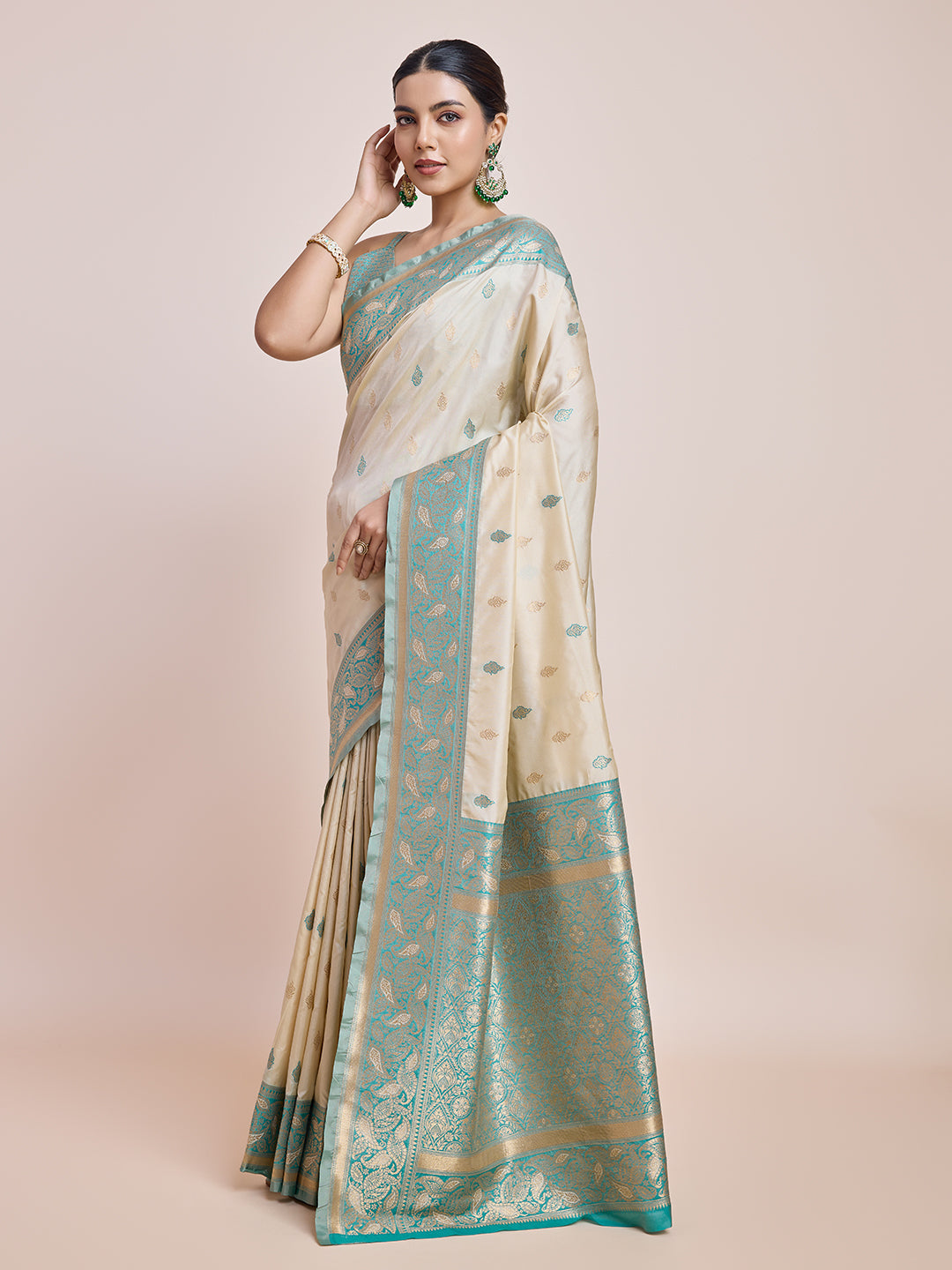 Cream Banarasi Satin Silk Woven Traditional Saree - Monjolika Fashion Cream Banarasi Satin Silk Woven Traditional Saree - Monjolika Fashion
