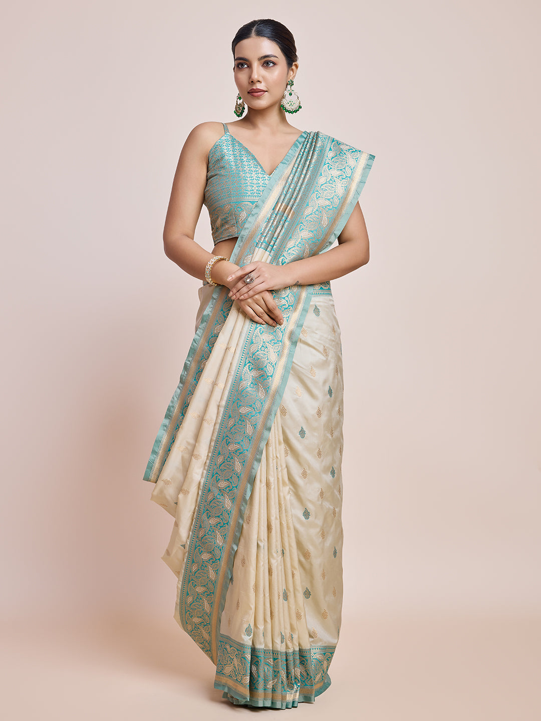 Cream Banarasi Satin Silk Woven Traditional Saree - Monjolika Fashion Cream Banarasi Satin Silk Woven Traditional Saree - Monjolika Fashion