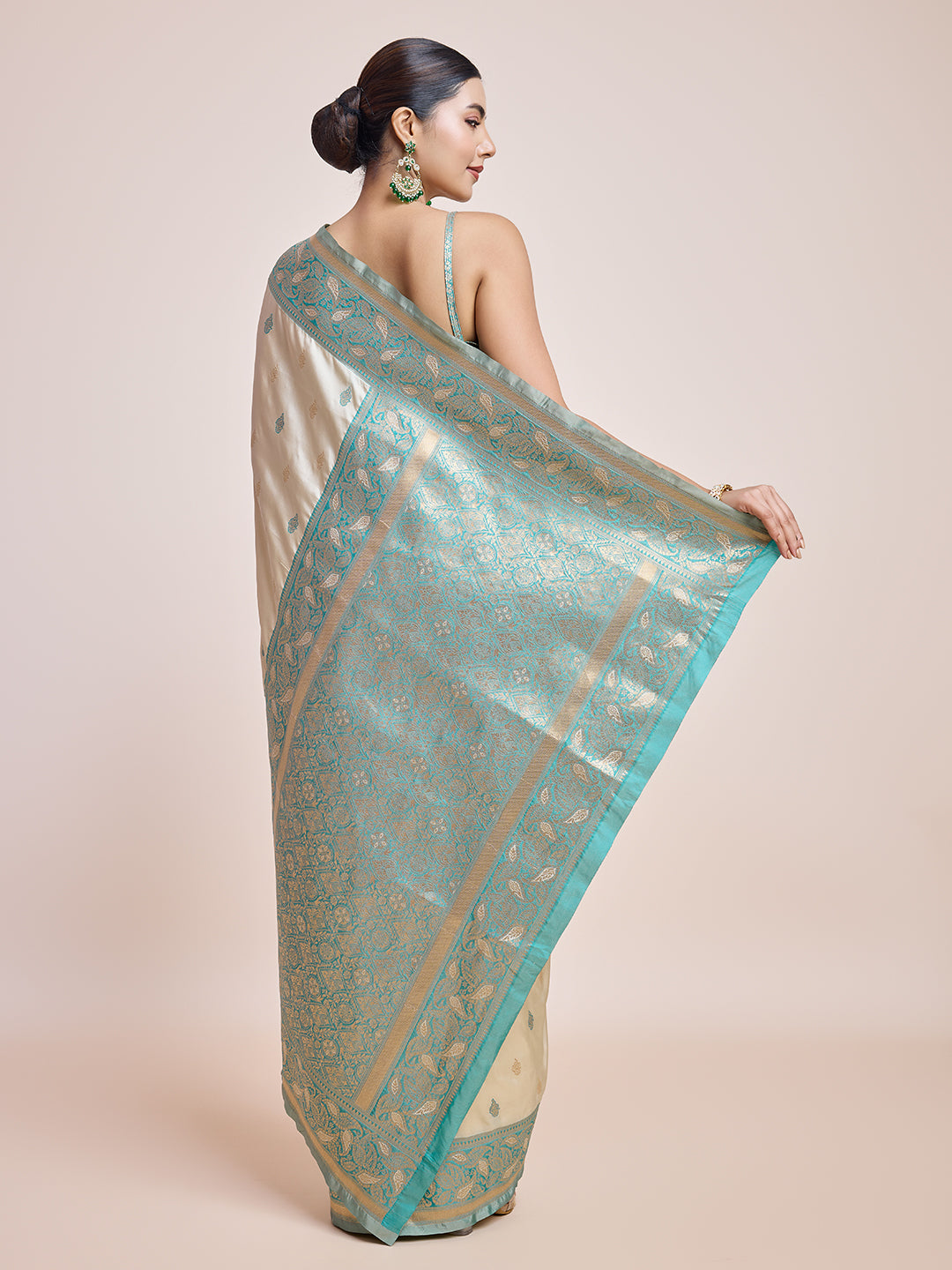 Cream Banarasi Satin Silk Woven Traditional Saree - Monjolika Fashion Cream Banarasi Satin Silk Woven Traditional Saree - Monjolika Fashion