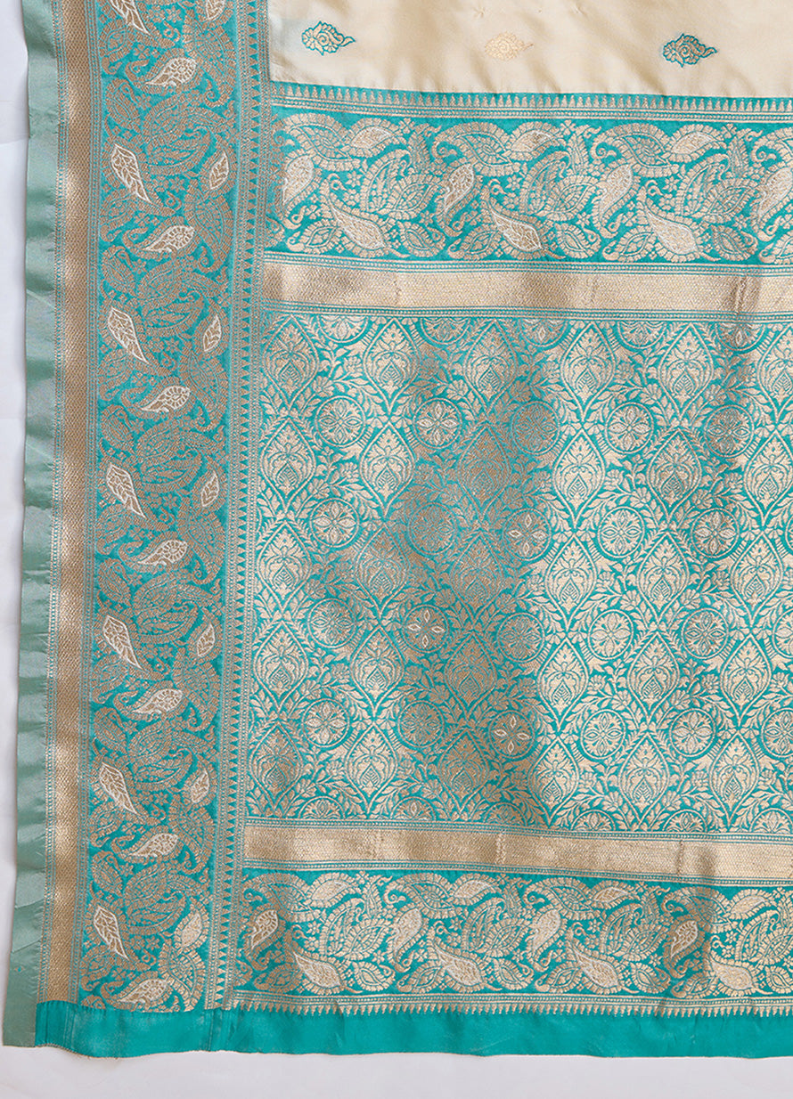 Cream Banarasi Satin Silk Woven Traditional Saree - Monjolika Fashion Cream Banarasi Satin Silk Woven Traditional Saree - Monjolika Fashion