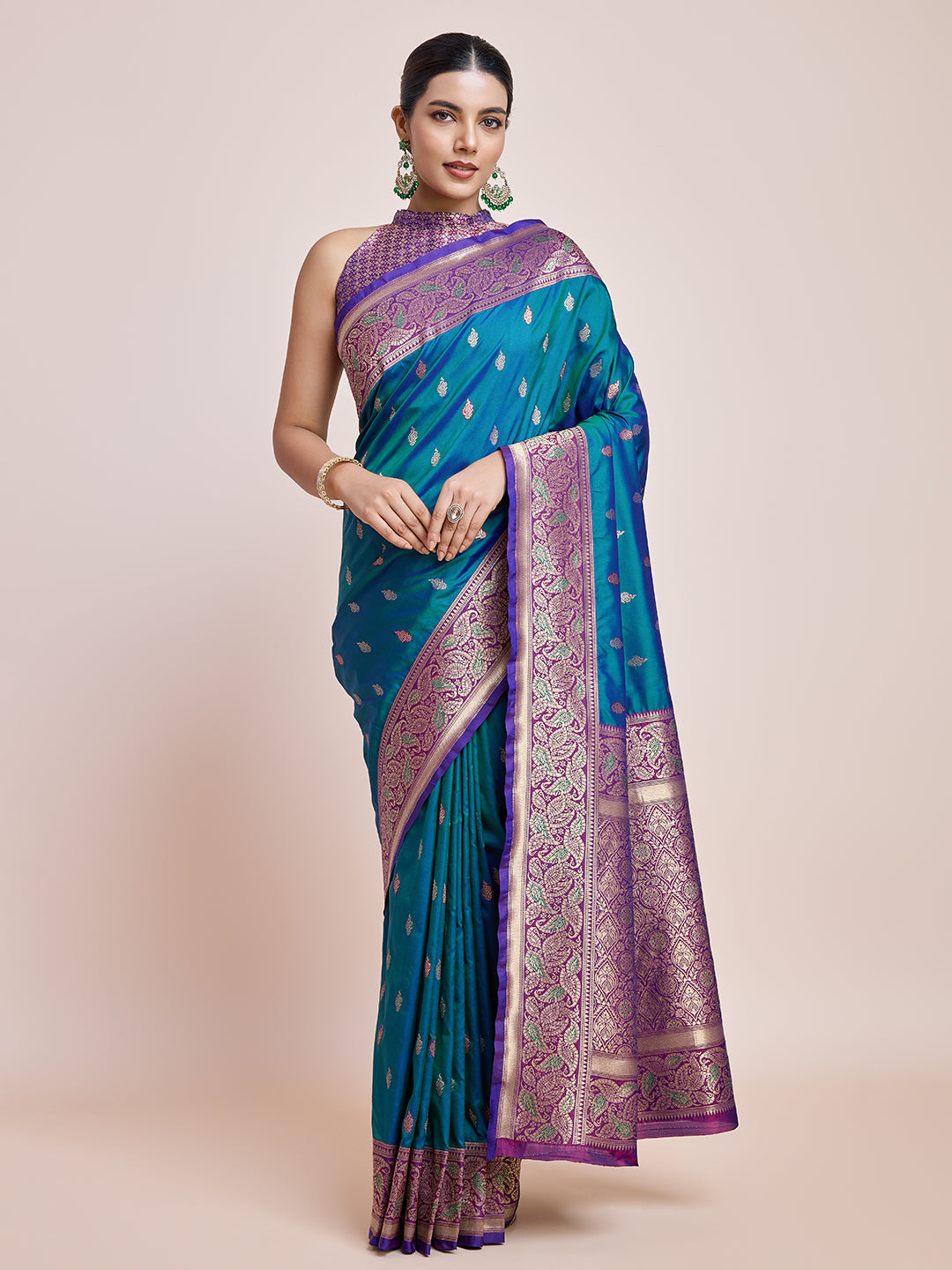 Teal Blue Banarasi Satin Silk Zari Woven Classic Saree - Monjolika Fashion Teal Blue Banarasi Satin Silk Zari Woven Classic Saree - Monjolika Fashion