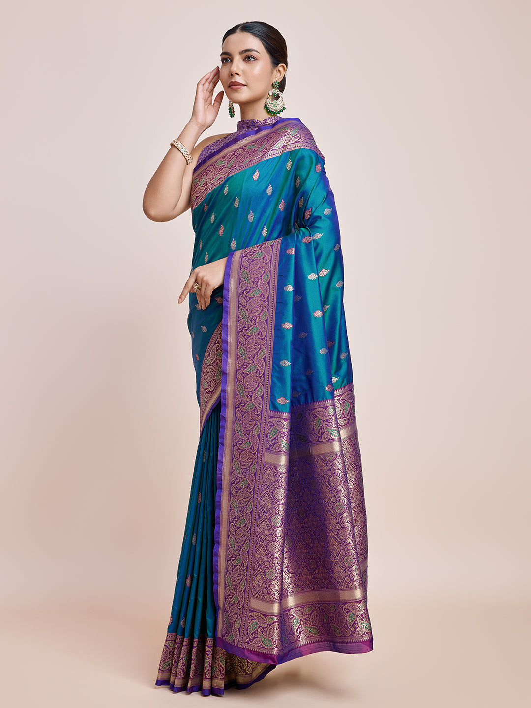 Teal Blue Banarasi Satin Silk Zari Woven Classic Saree - Monjolika Fashion Teal Blue Banarasi Satin Silk Zari Woven Classic Saree - Monjolika Fashion