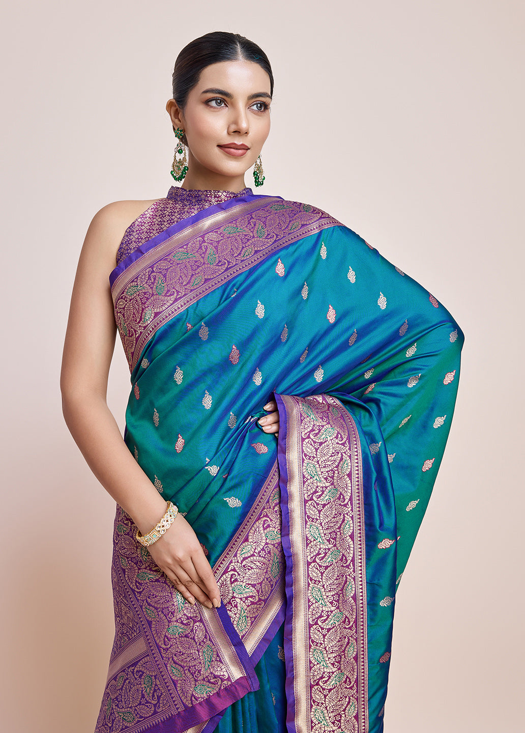 Teal Blue Banarasi Satin Silk Zari Woven Classic Saree - Monjolika Fashion Teal Blue Banarasi Satin Silk Zari Woven Classic Saree - Monjolika Fashion