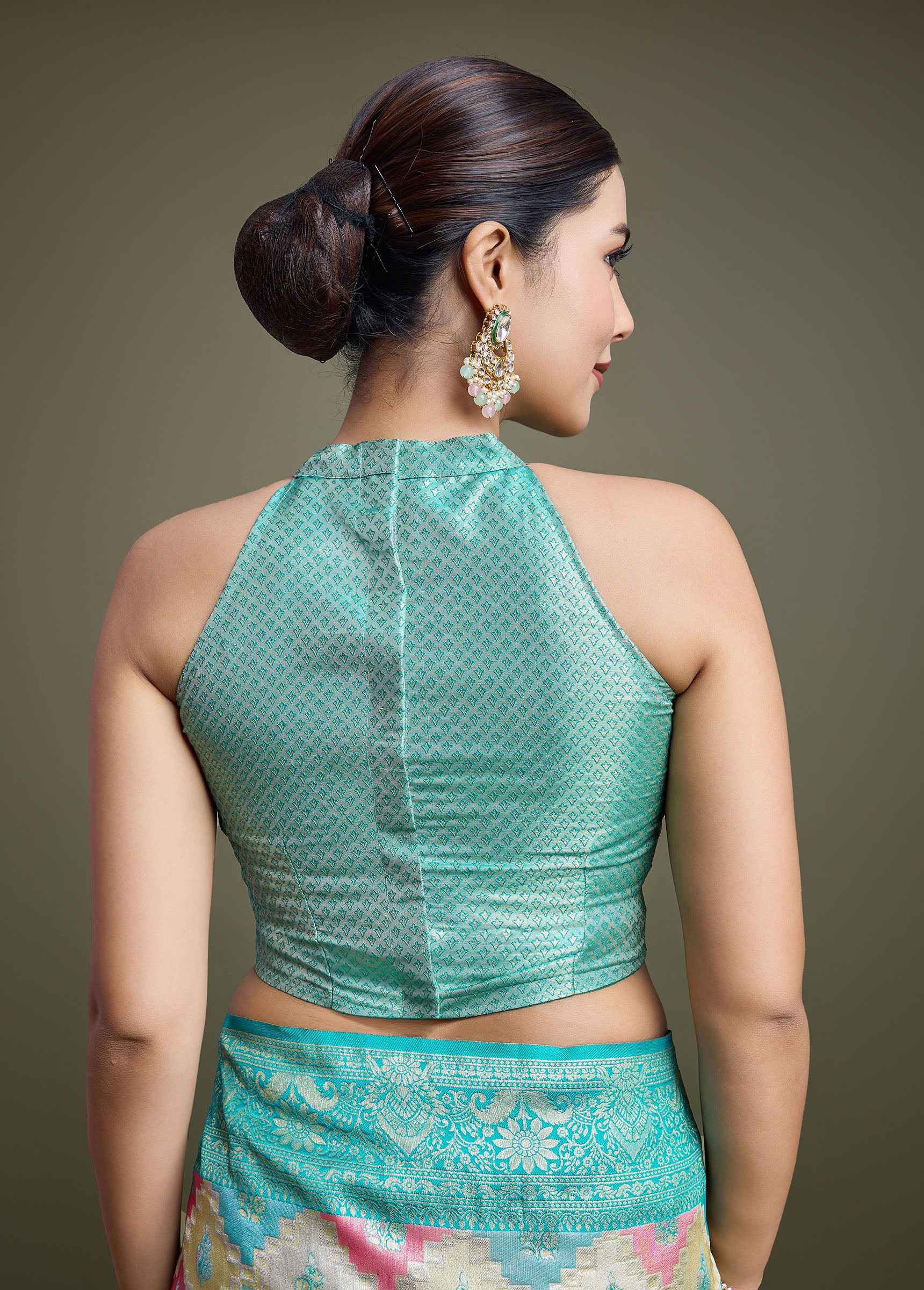 Turquoise And Cream Banarasi Silk Woven Stunning Saree - Monjolika Fashion Turquoise And Cream Banarasi Silk Woven Stunning Saree - Monjolika Fashion