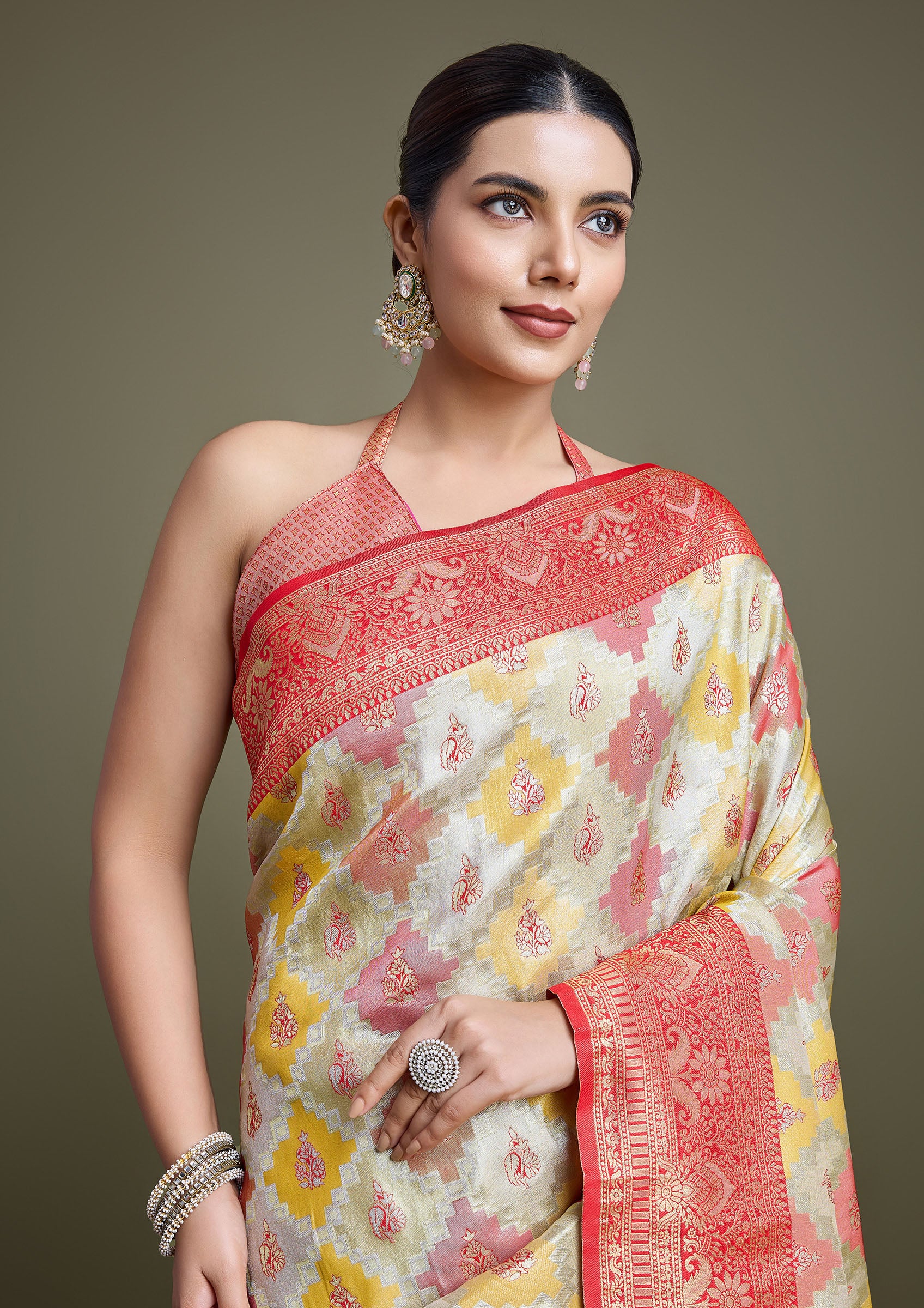 Red And Cream Banarasi Silk Woven Elegance Saree - Monjolika Fashion Red And Cream Banarasi Silk Woven Elegance Saree - Monjolika Fashion