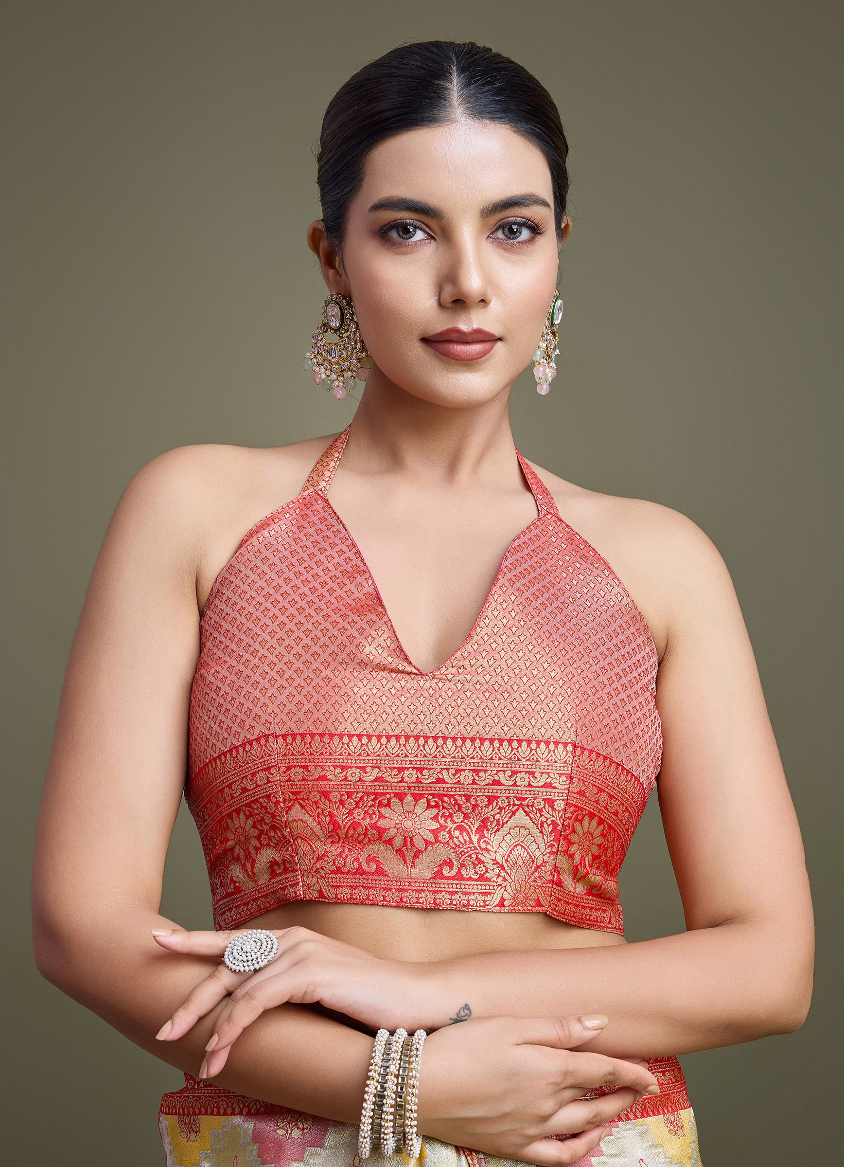 Red And Cream Banarasi Silk Woven Elegance Saree - Monjolika Fashion Red And Cream Banarasi Silk Woven Elegance Saree - Monjolika Fashion