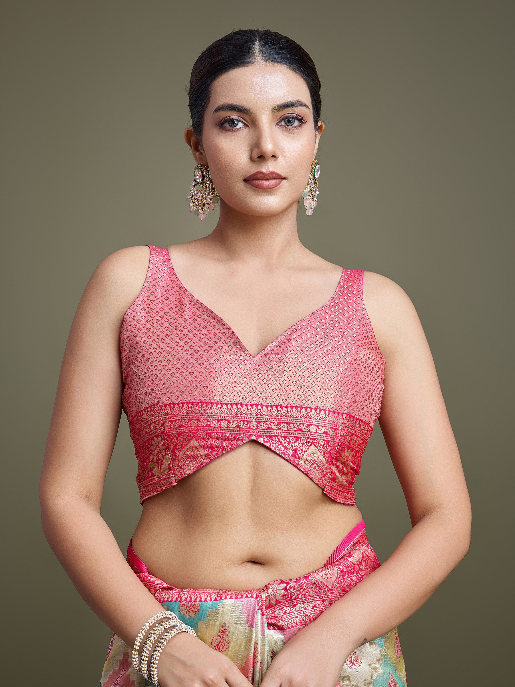 Pink And Cream Banarasi Silk Zari Traditonal Saree - Monjolika Fashion Pink And Cream Banarasi Silk Zari Traditonal Saree - Monjolika Fashion