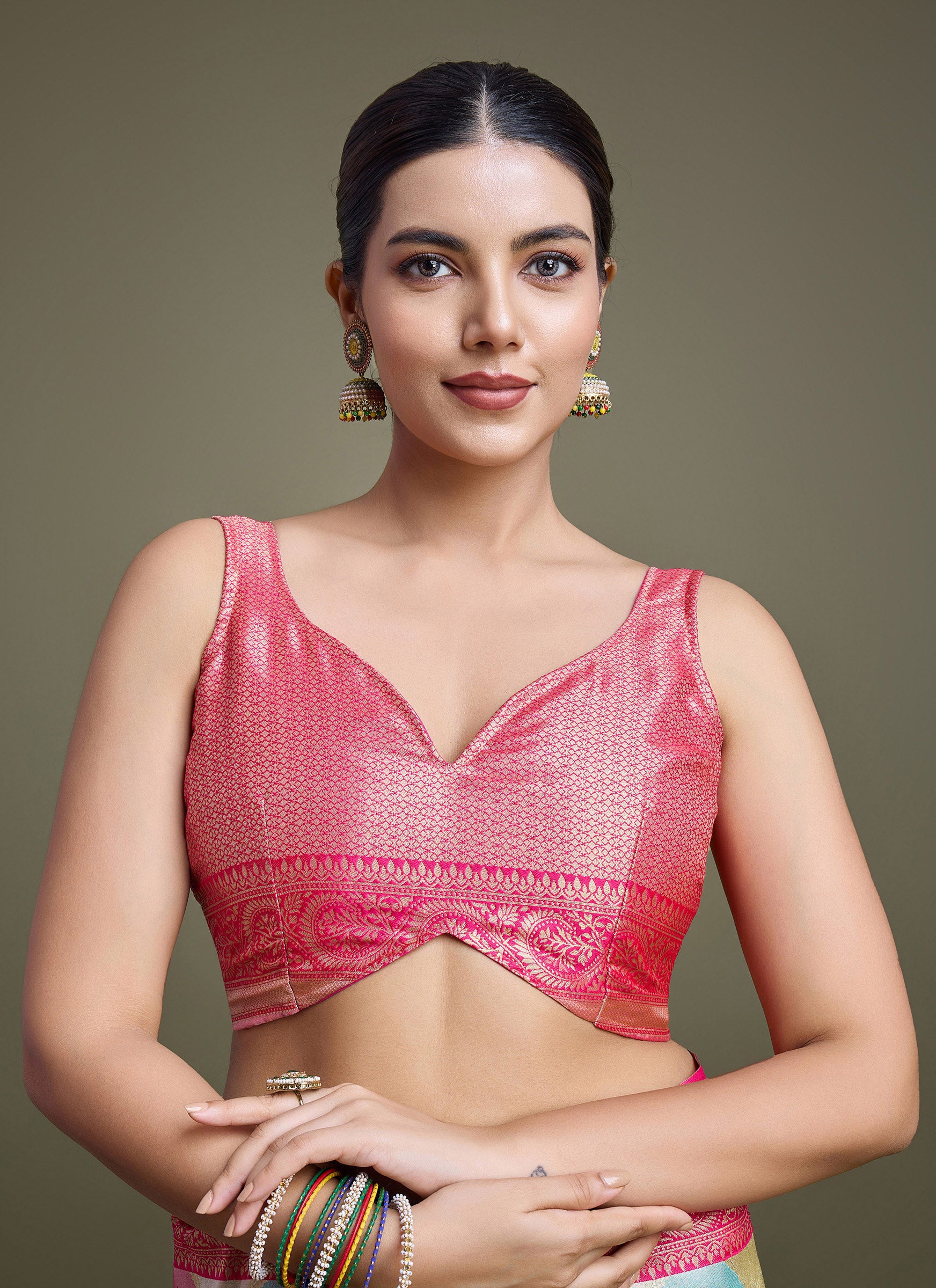 Pink And Cream Banarasi Silk Weaving Traditional Saree - Monjolika Fashion Pink And Cream Banarasi Silk Weaving Traditional Saree - Monjolika Fashion