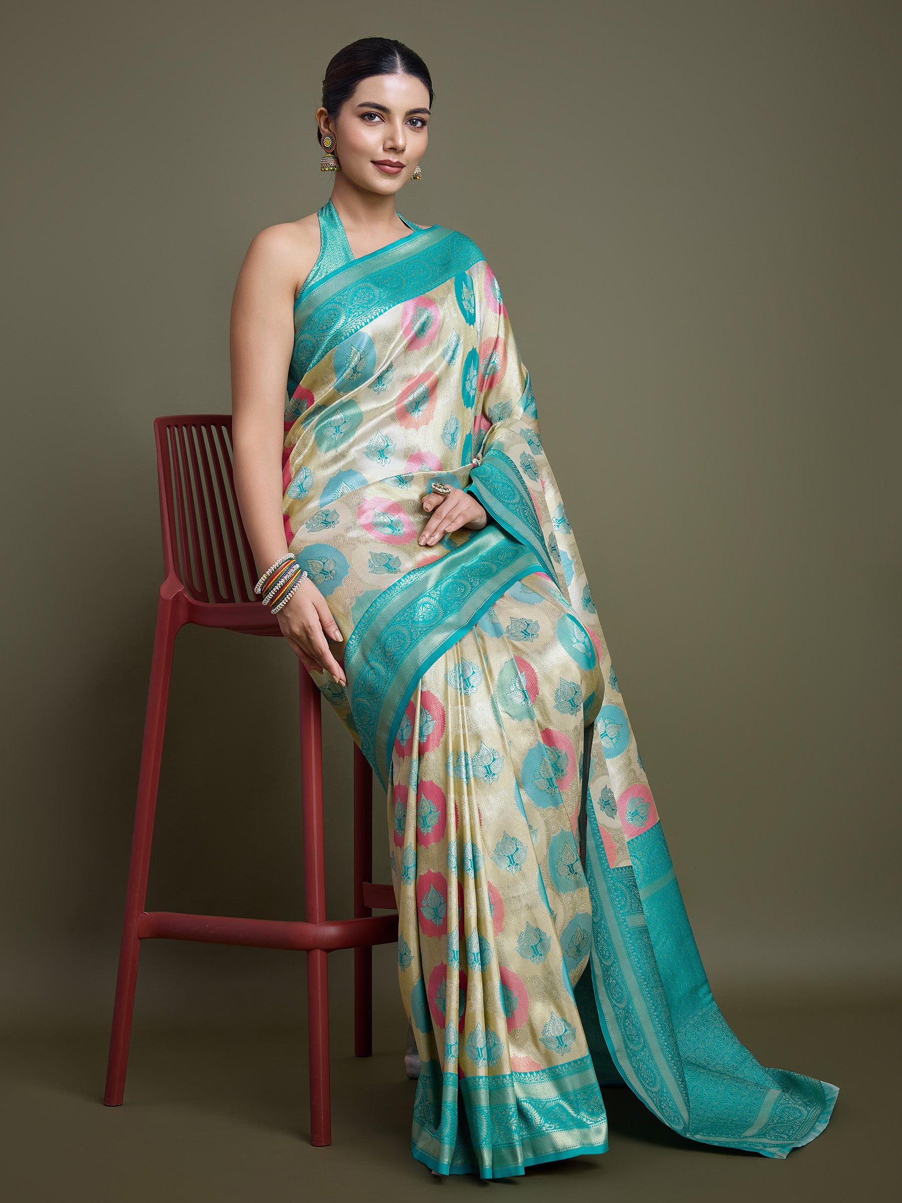 Turquoise And Cream Banarasi Silk Weaving Beautiful Saree - Monjolika Fashion Turquoise And Cream Banarasi Silk Weaving Beautiful Saree - Monjolika Fashion