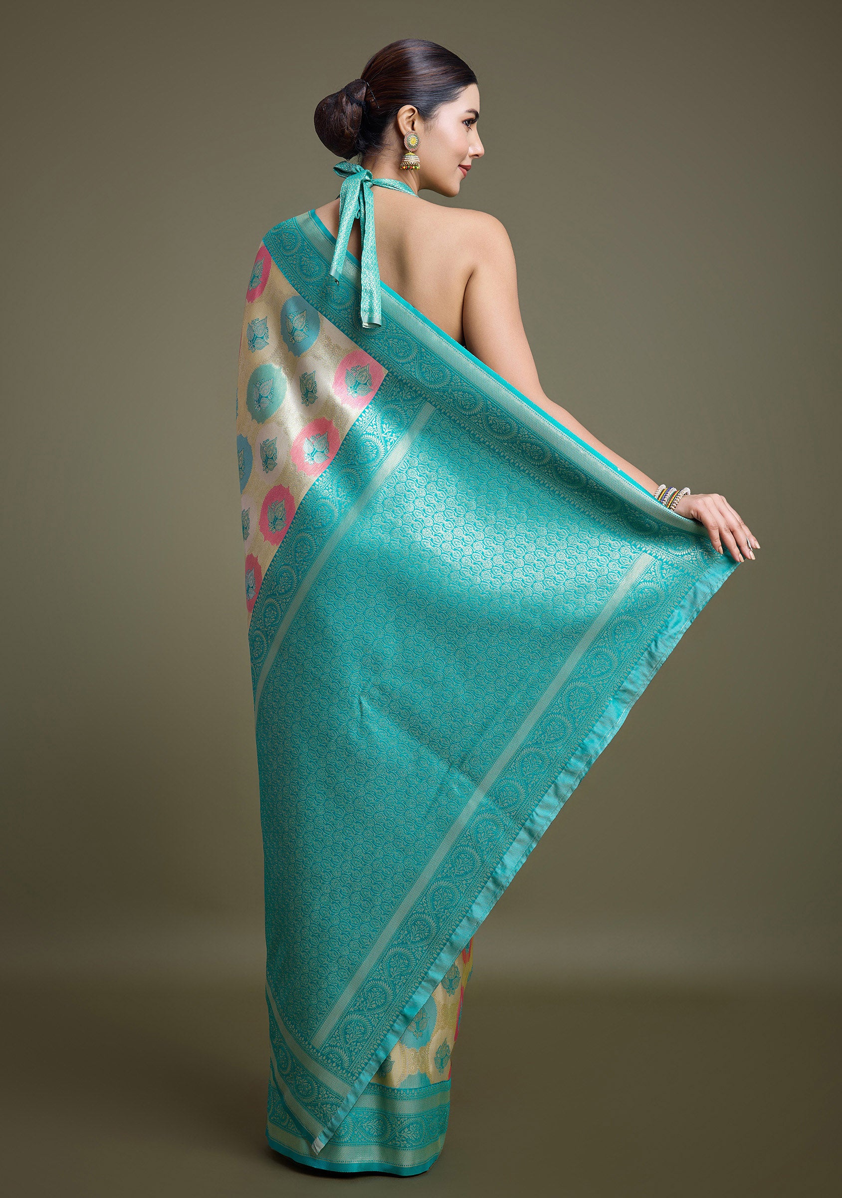 Turquoise And Cream Banarasi Silk Weaving Beautiful Saree - Monjolika Fashion Turquoise And Cream Banarasi Silk Weaving Beautiful Saree - Monjolika Fashion