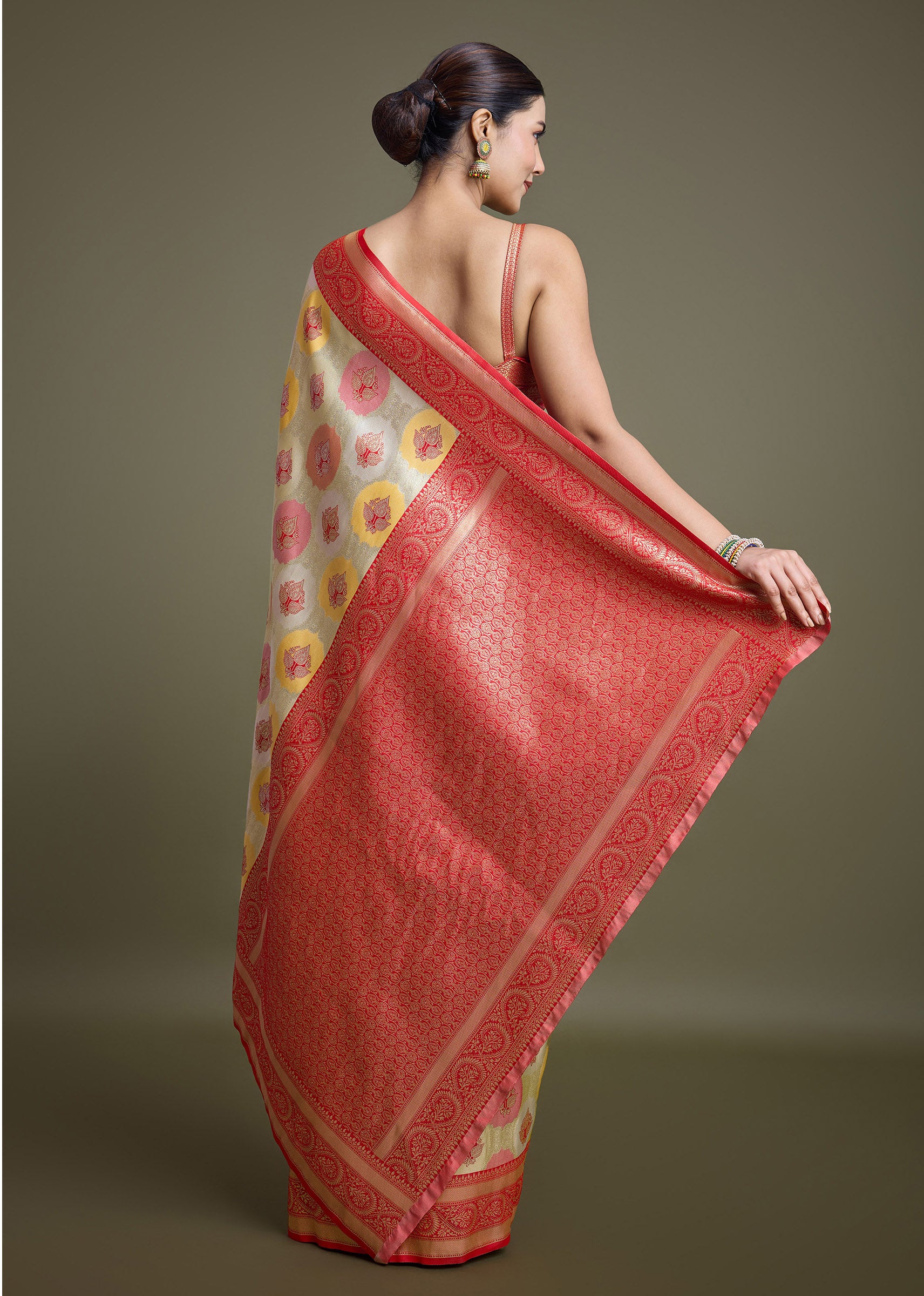 Red And Cream Banarasi Silk Weaving Beautiful Saree - Monjolika Fashion Red And Cream Banarasi Silk Weaving Beautiful Saree - Monjolika Fashion