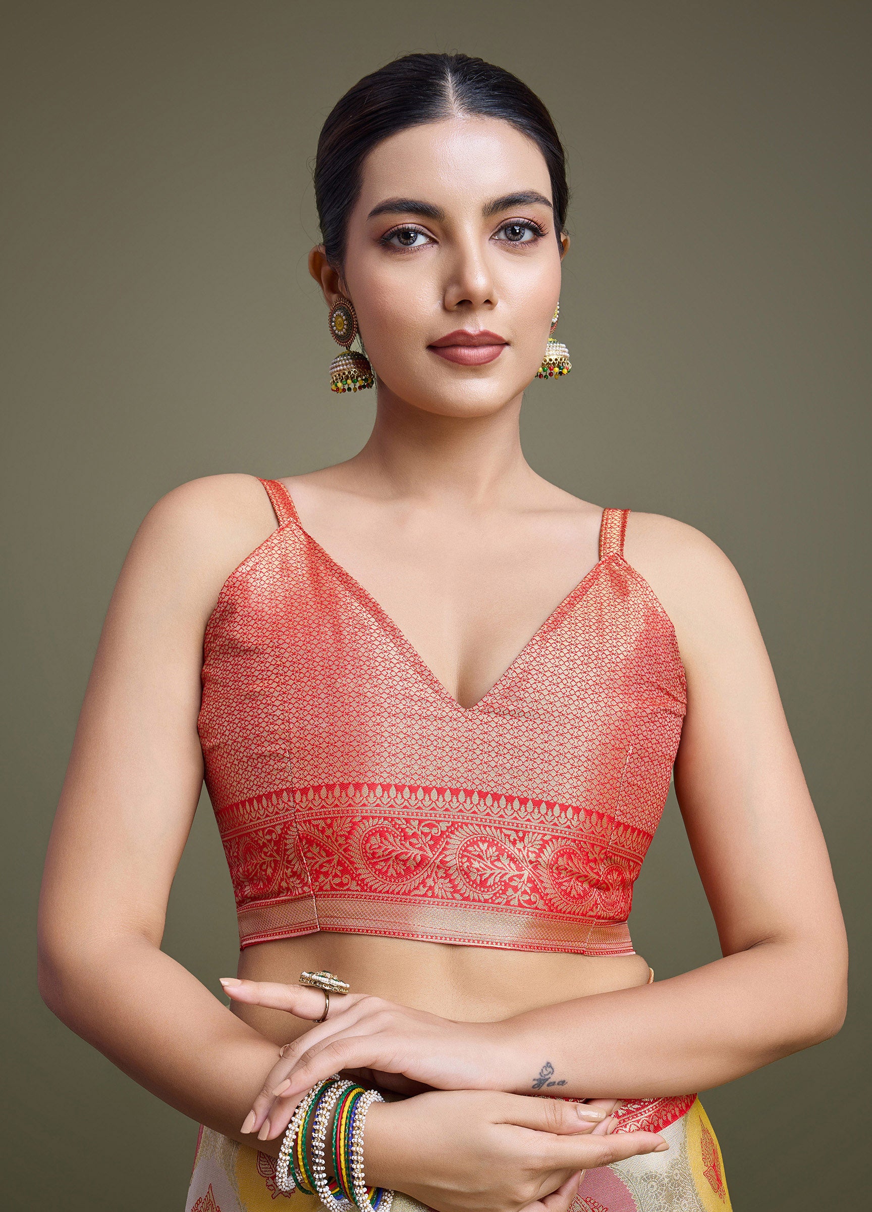 Red And Cream Banarasi Silk Weaving Beautiful Saree - Monjolika Fashion Red And Cream Banarasi Silk Weaving Beautiful Saree - Monjolika Fashion