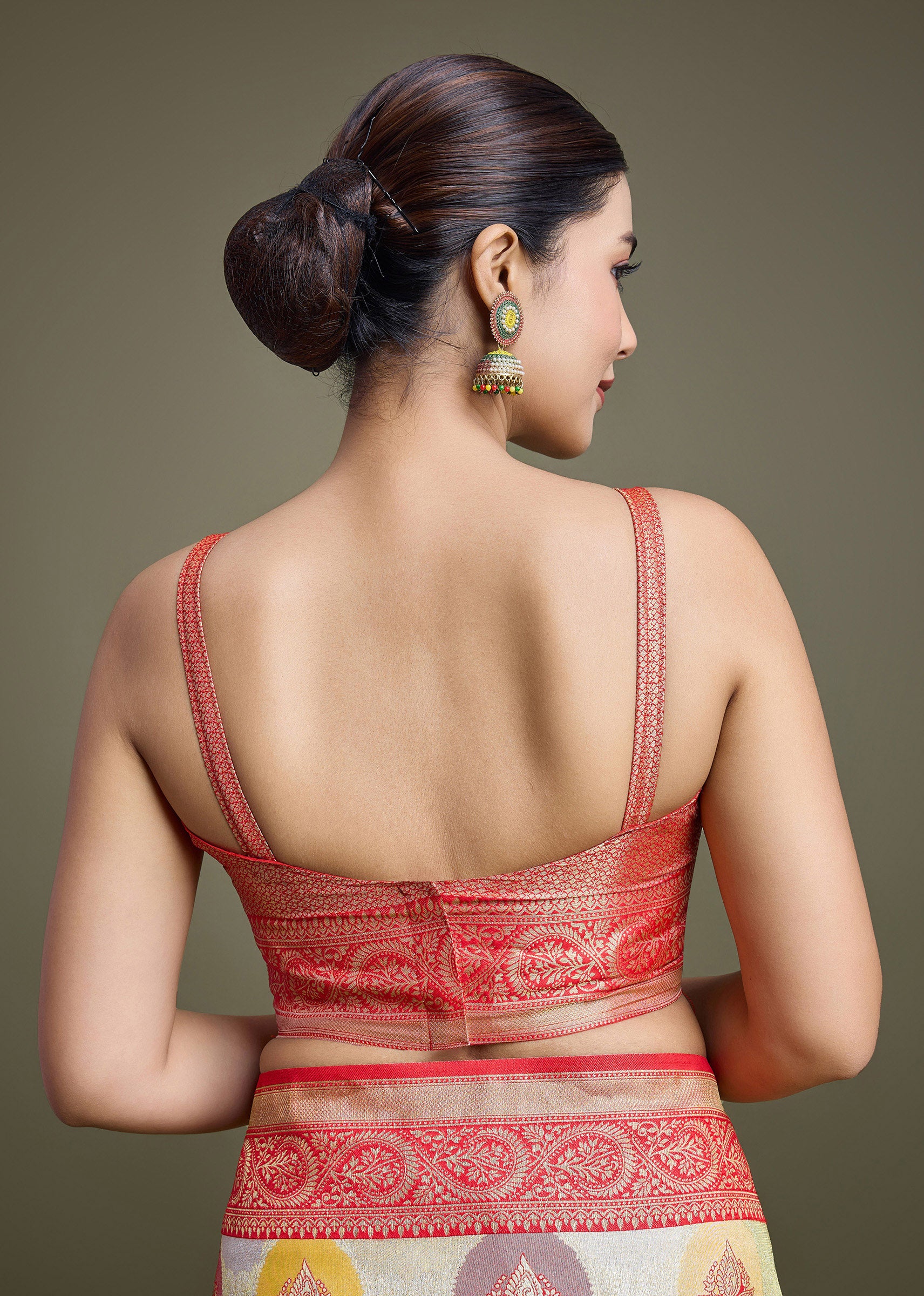 Red And Cream Banarasi Silk Weaving Beautiful Saree - Monjolika Fashion Red And Cream Banarasi Silk Weaving Beautiful Saree - Monjolika Fashion