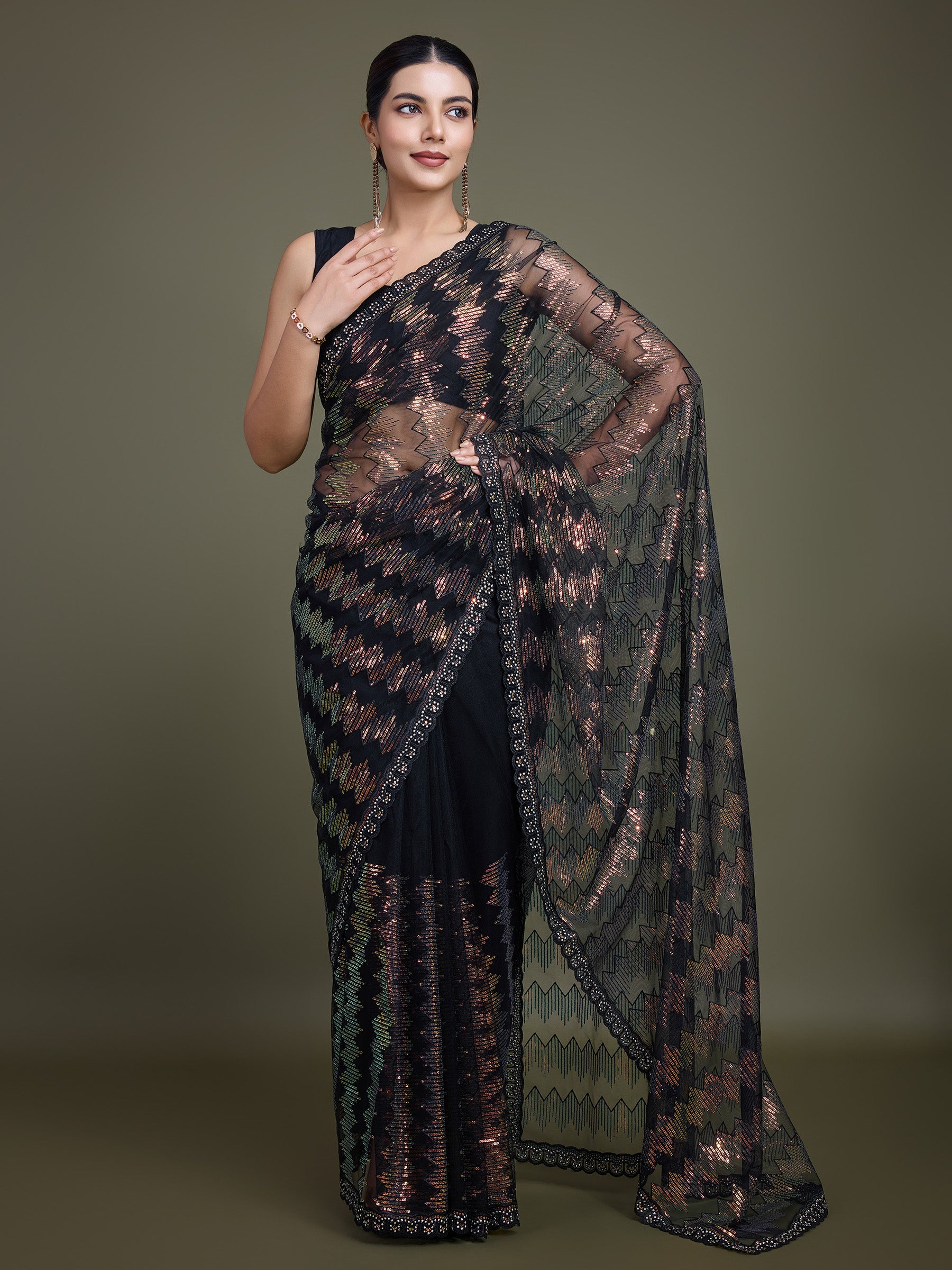 Black Net Sparkling Sequin Stunning Saree - Monjolika Fashion Black Net Sparkling Sequin Stunning Saree - Monjolika Fashion