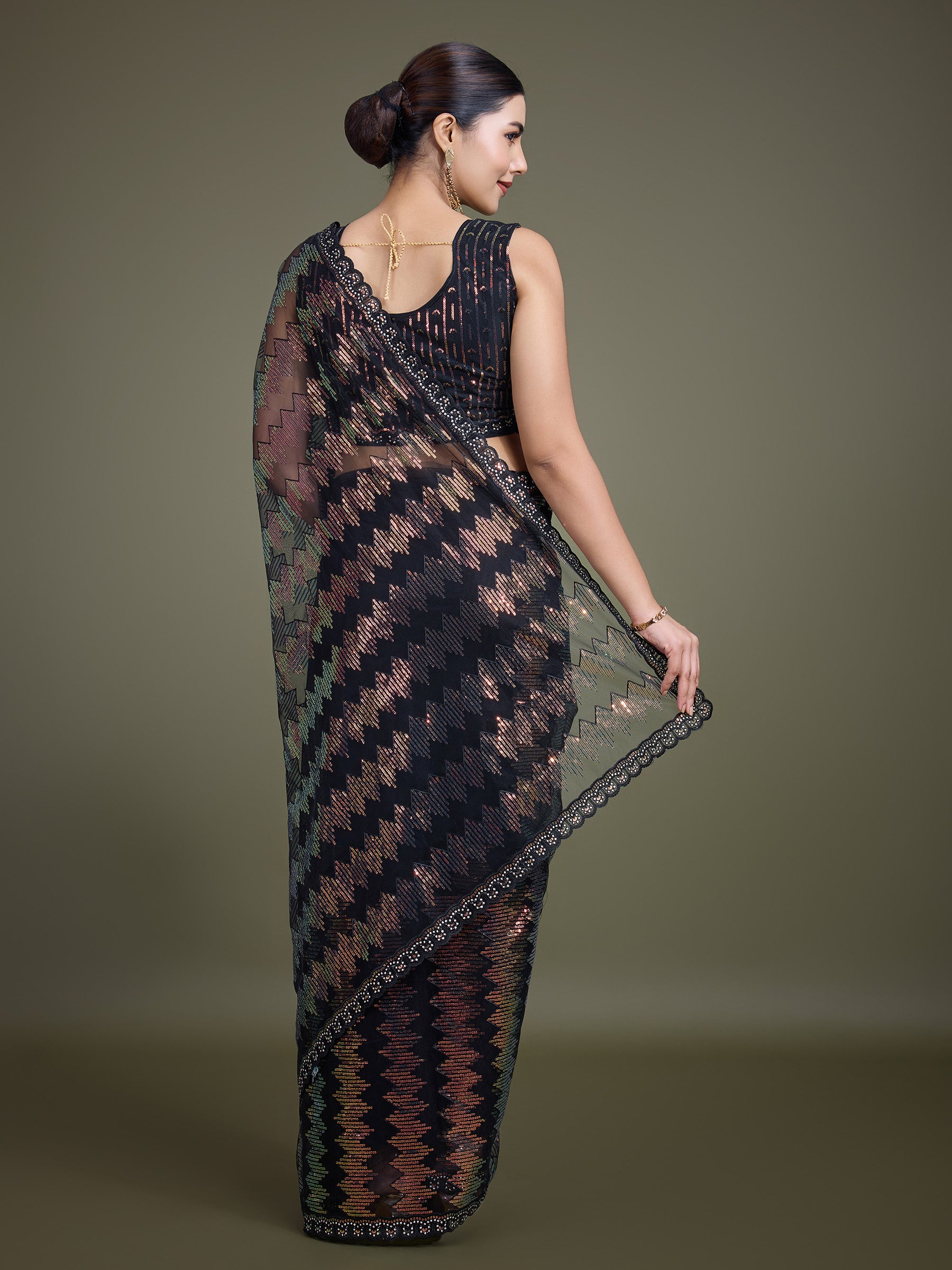 Black Net Sparkling Sequin Stunning Saree - Monjolika Fashion Black Net Sparkling Sequin Stunning Saree - Monjolika Fashion