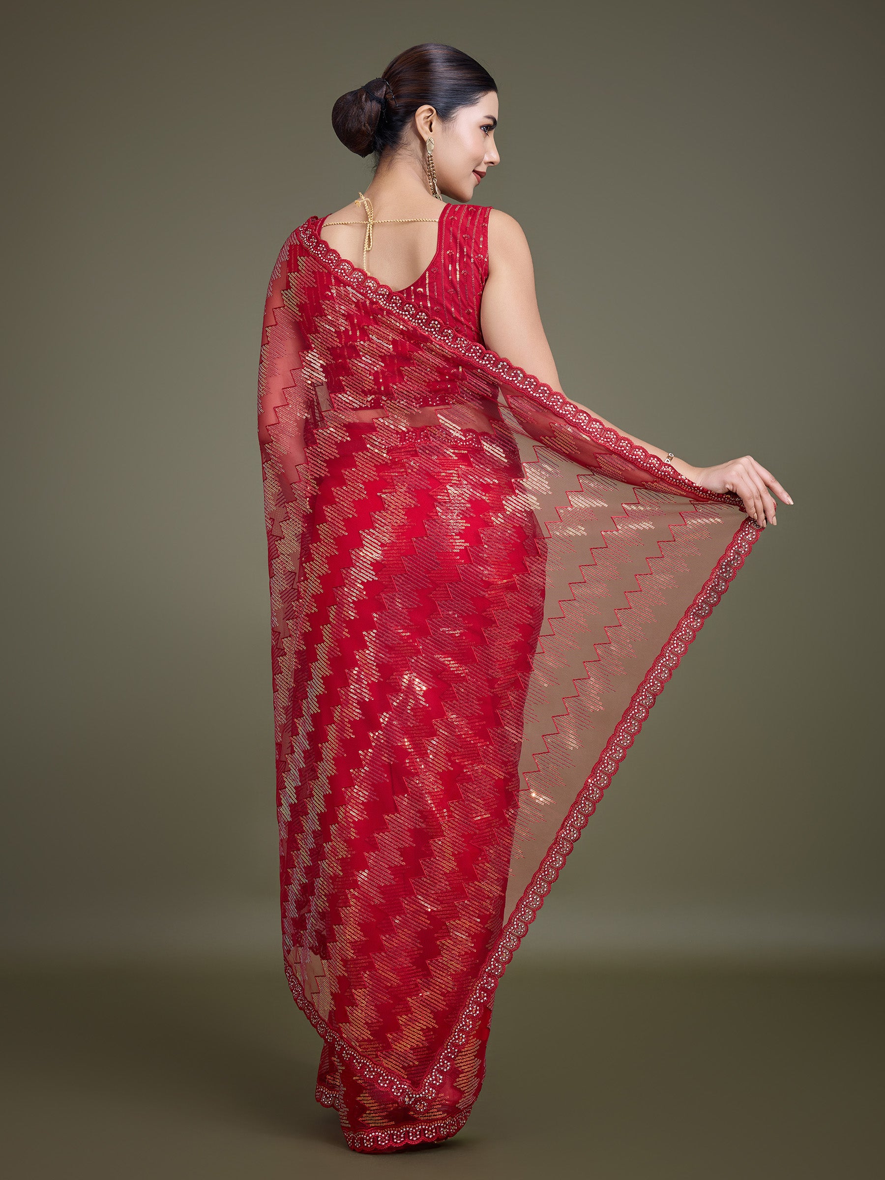 Red Soft Net Sequin Work Sparkling Saree - Monjolika Fashion Red Soft Net Sequin Work Sparkling Saree - Monjolika Fashion